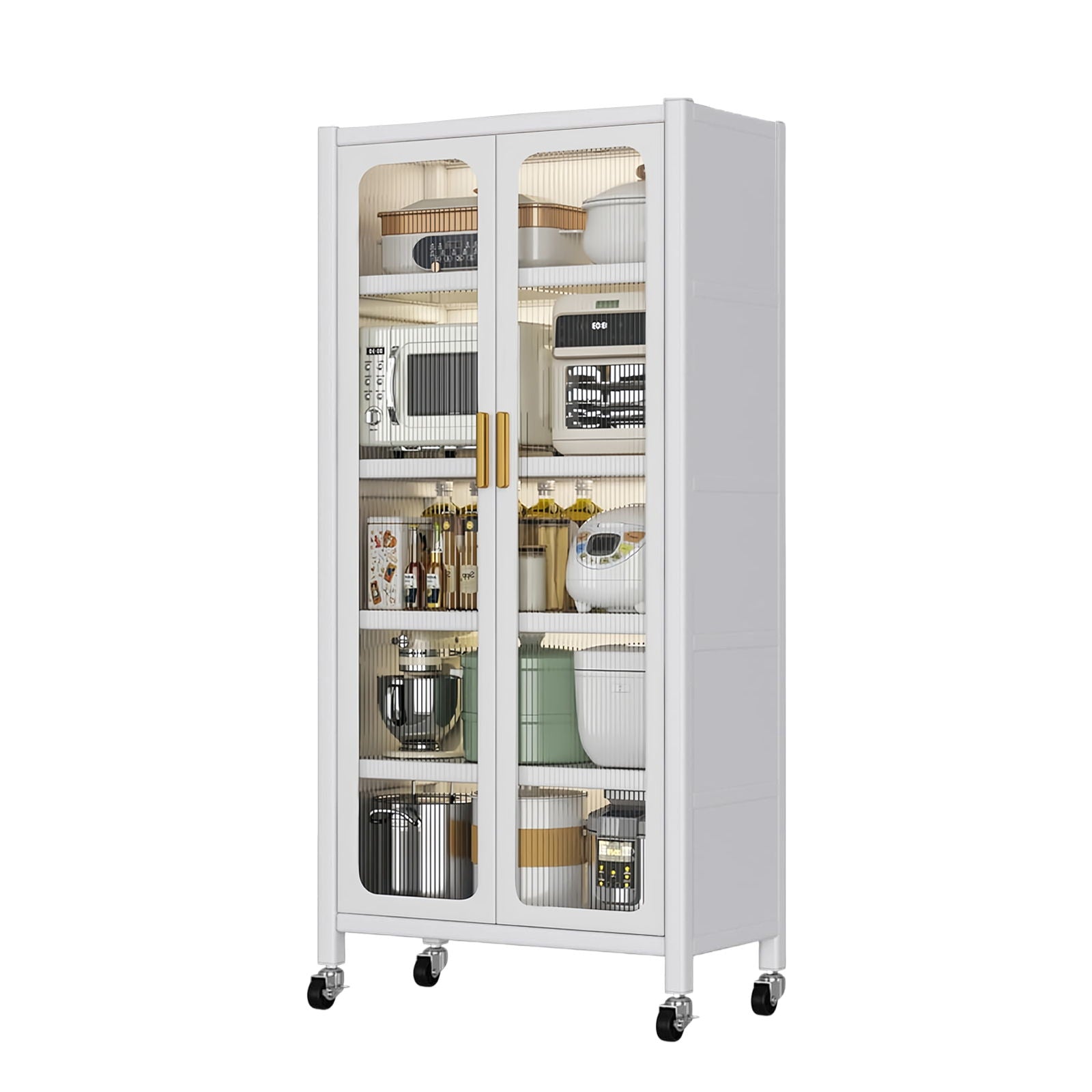 6 Tier Storage Cabinet With Transparent Door, Adjustable Shelves & Wheels