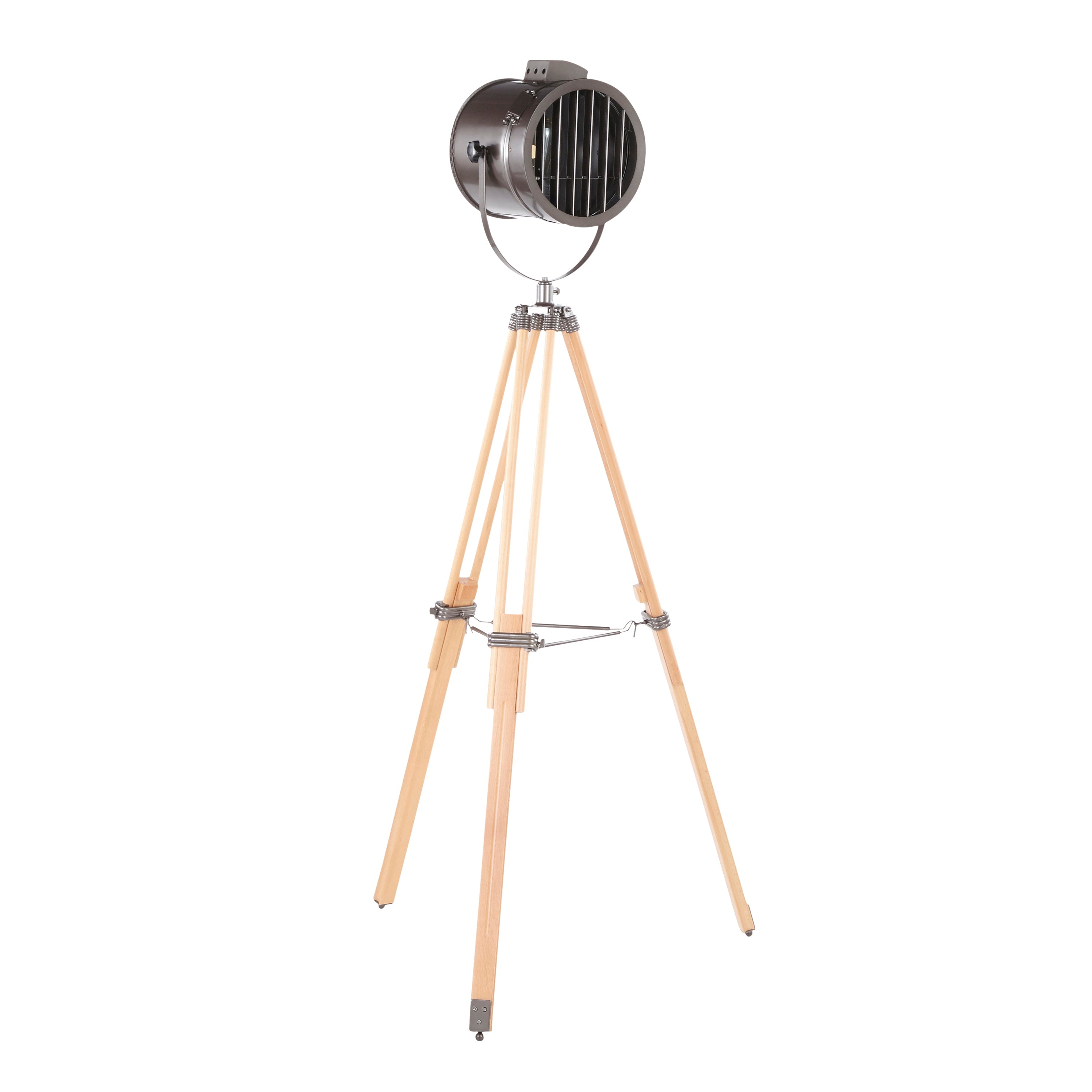 Ahoy Industrial Floor Lamp in Natural Wood and Antique Metal