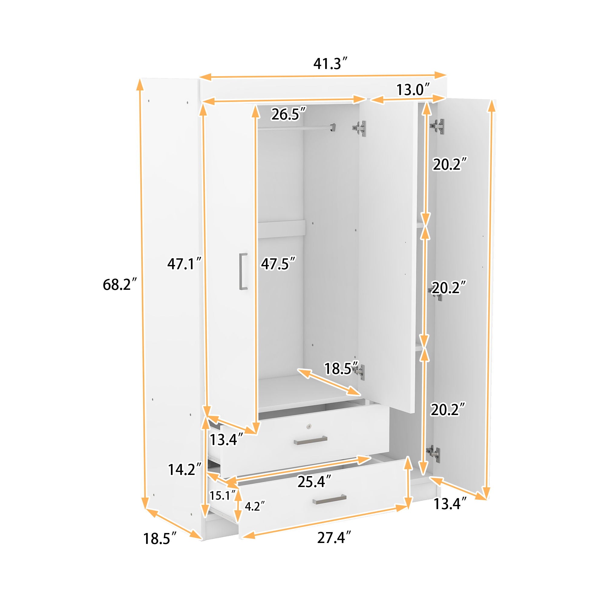 3 Door Wardrobe With 2 Drawers