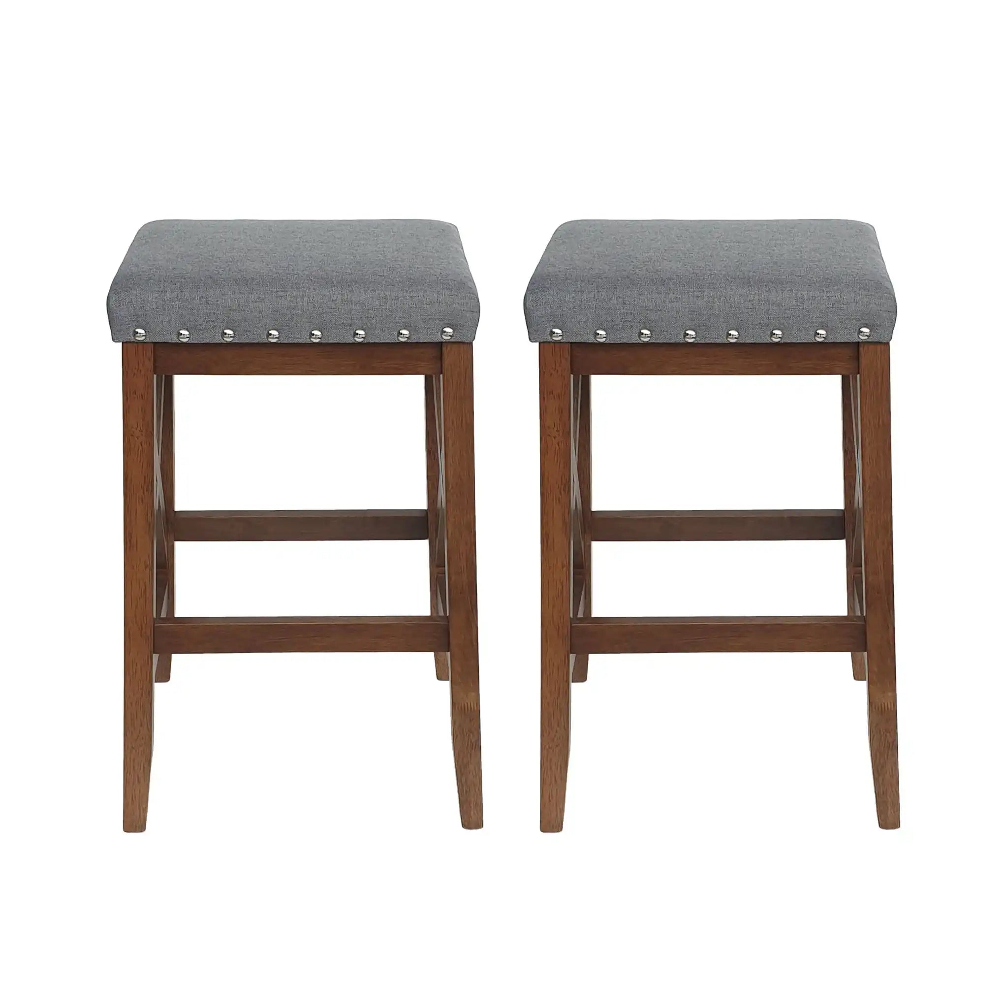 Upholstered Bar Stool With Nailhead Trim And X Frame Design (Set of 2) - Charcoal