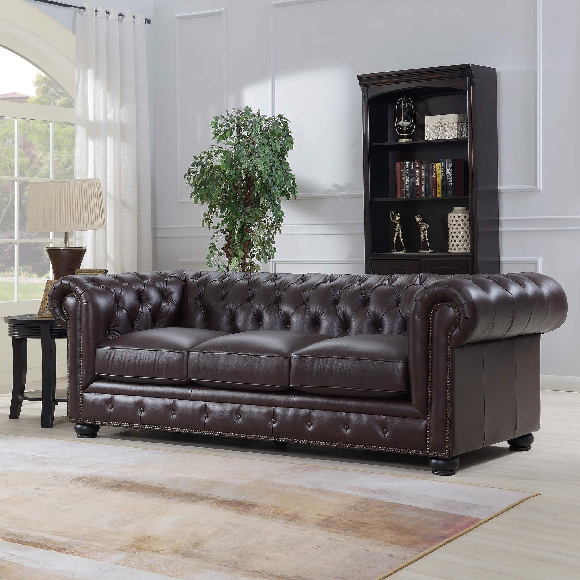 Traditional Tufted Leather Chesterfield Nailhead Sofa - Best Buy Furniture