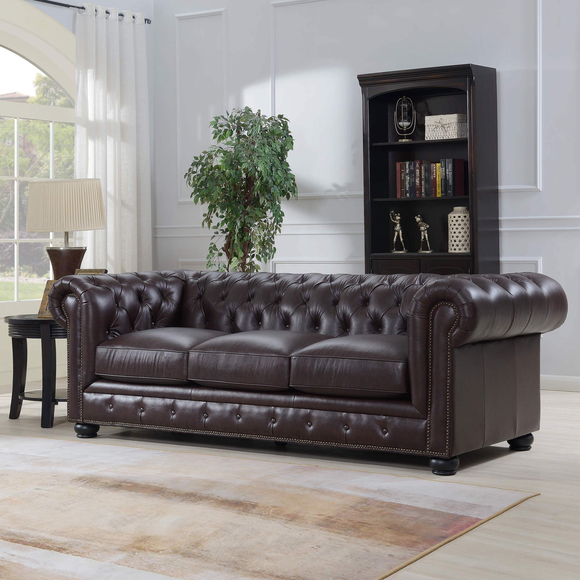Traditional Tufted Leather Chesterfield Nailhead Sofa - Best Buy Furniture