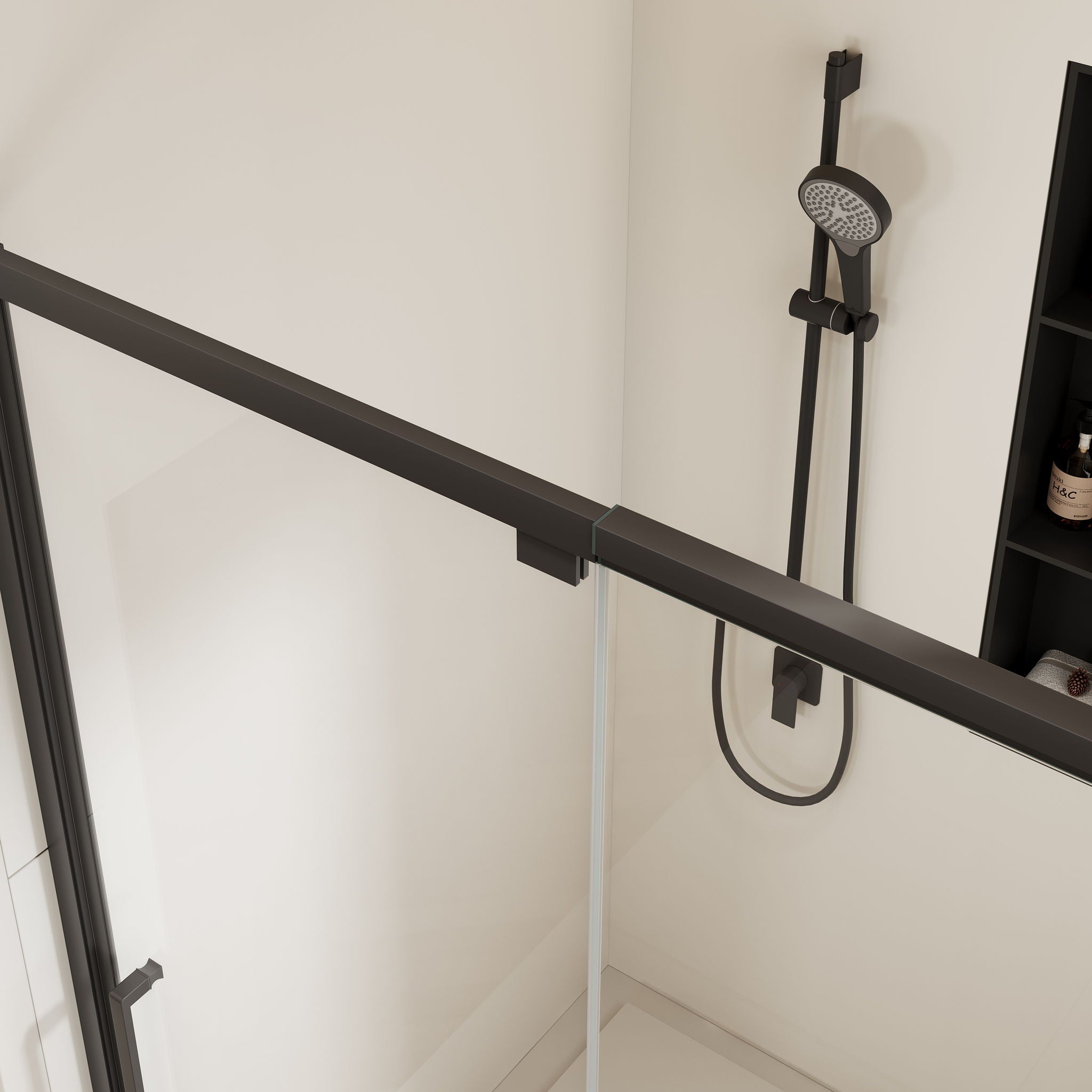 Scalable - Shower Door With 1 / 4" Clear Tempered Glass And Aluminium Alloy Frame - Matte Black