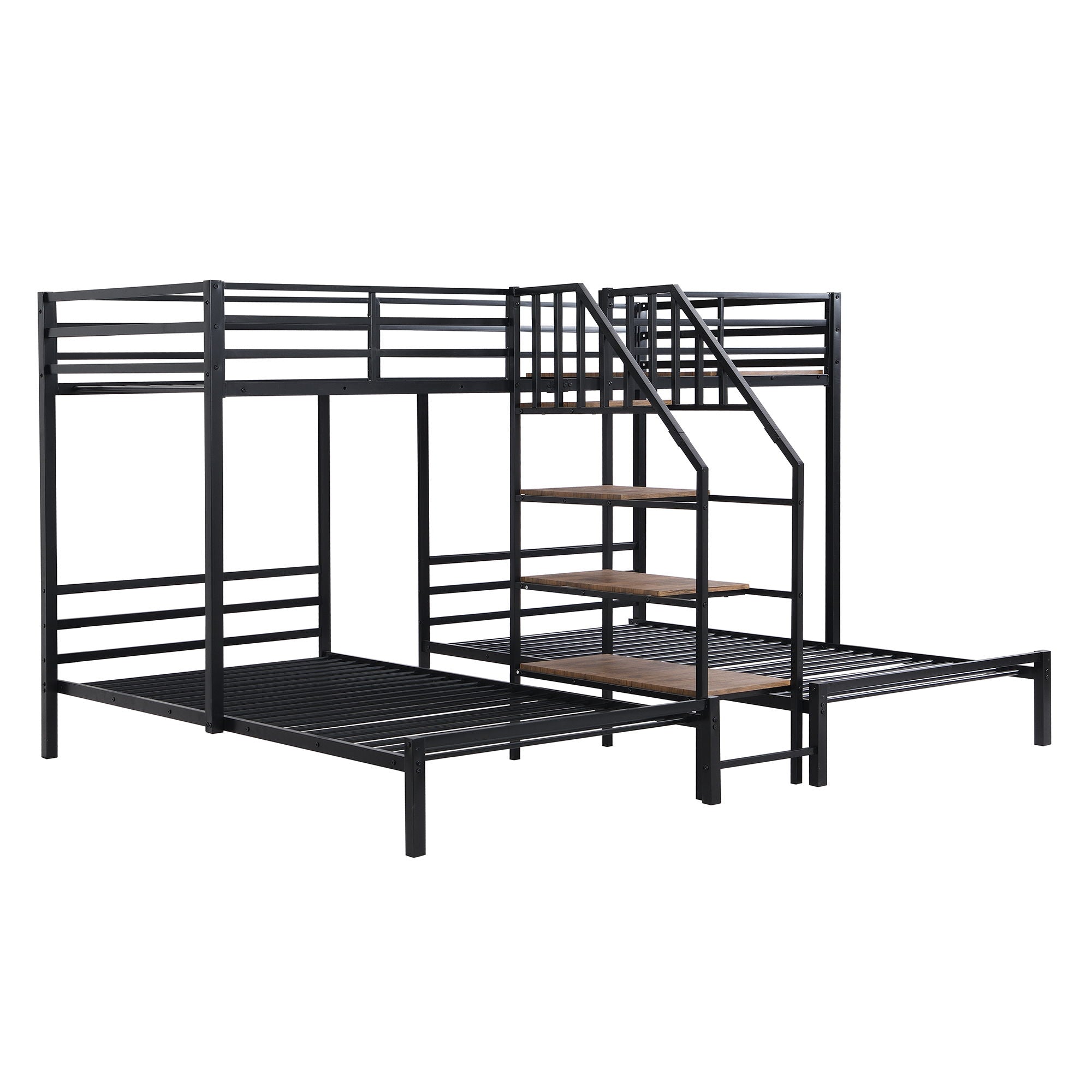 Metal Bunk Bed With Storage Shelves Staircase