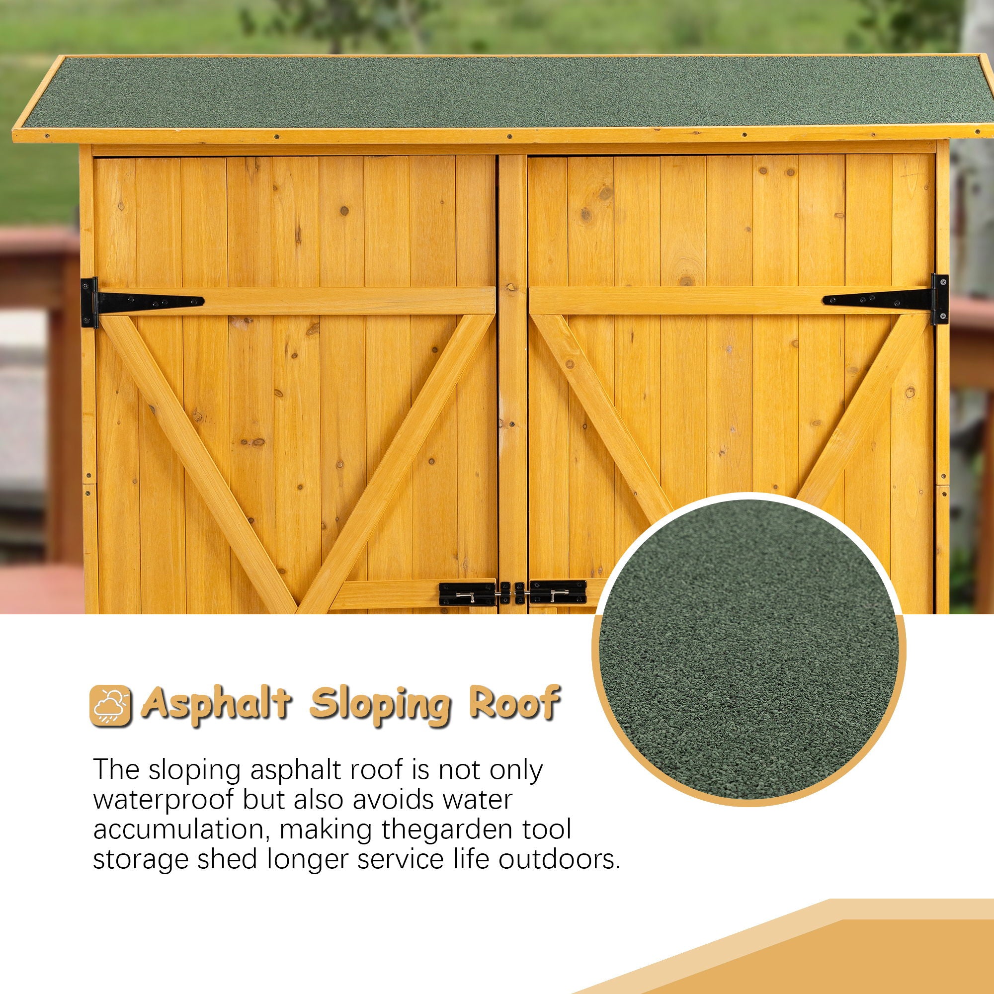 Outdoor Storage Shed With Lockable Door, Tool Storage Shed, Detachable Shelves & Pitch Roof
