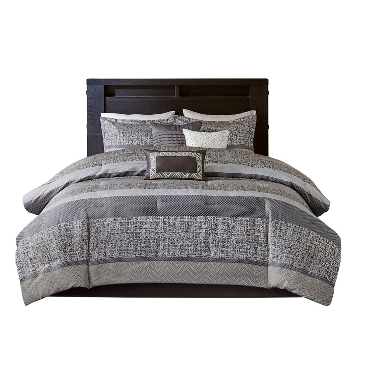 7 Piece Jacquard Comforter Set Grey/Taupe Queen