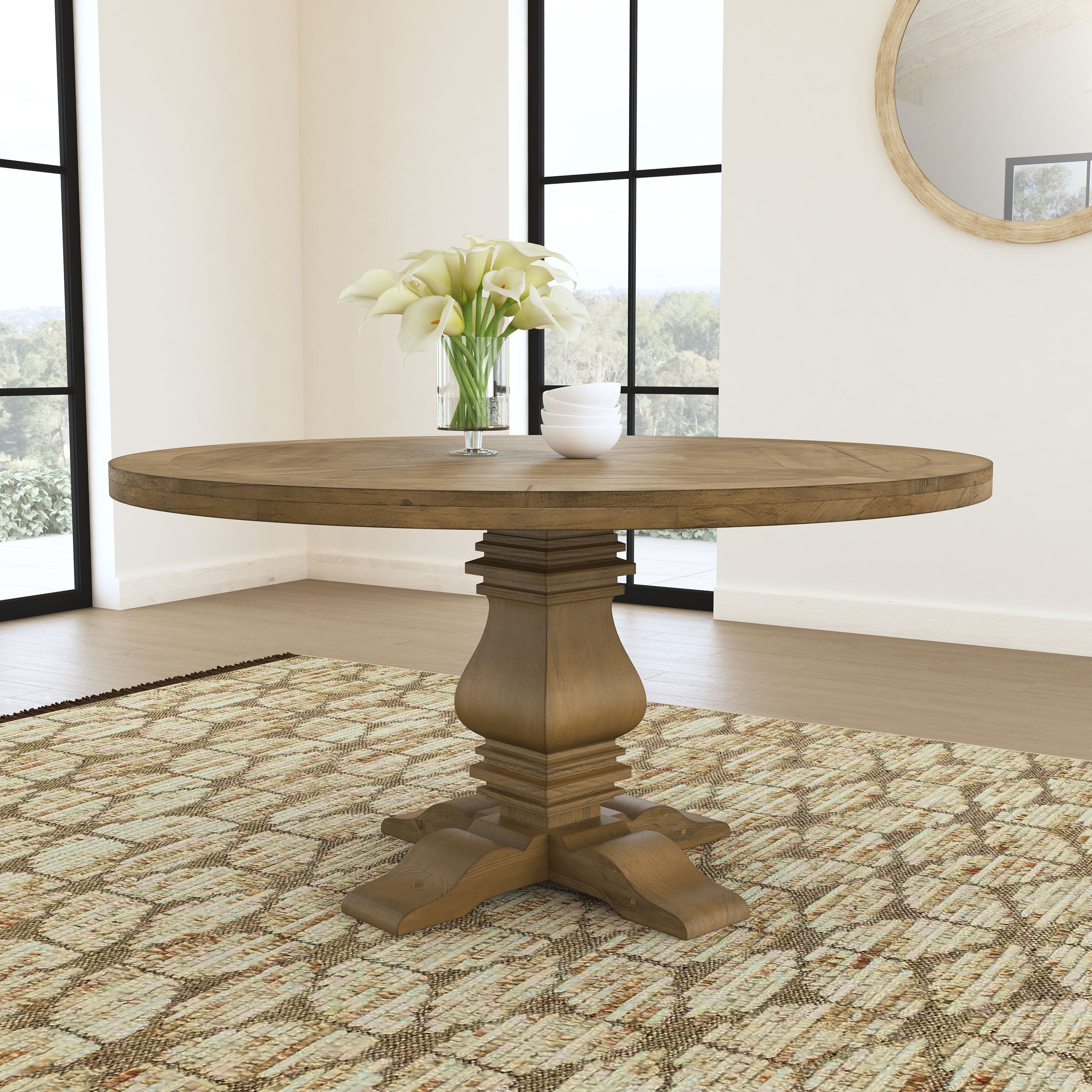 Florence Round 60-inch Wood Dining Table Rustic Honey-CoasterElevations