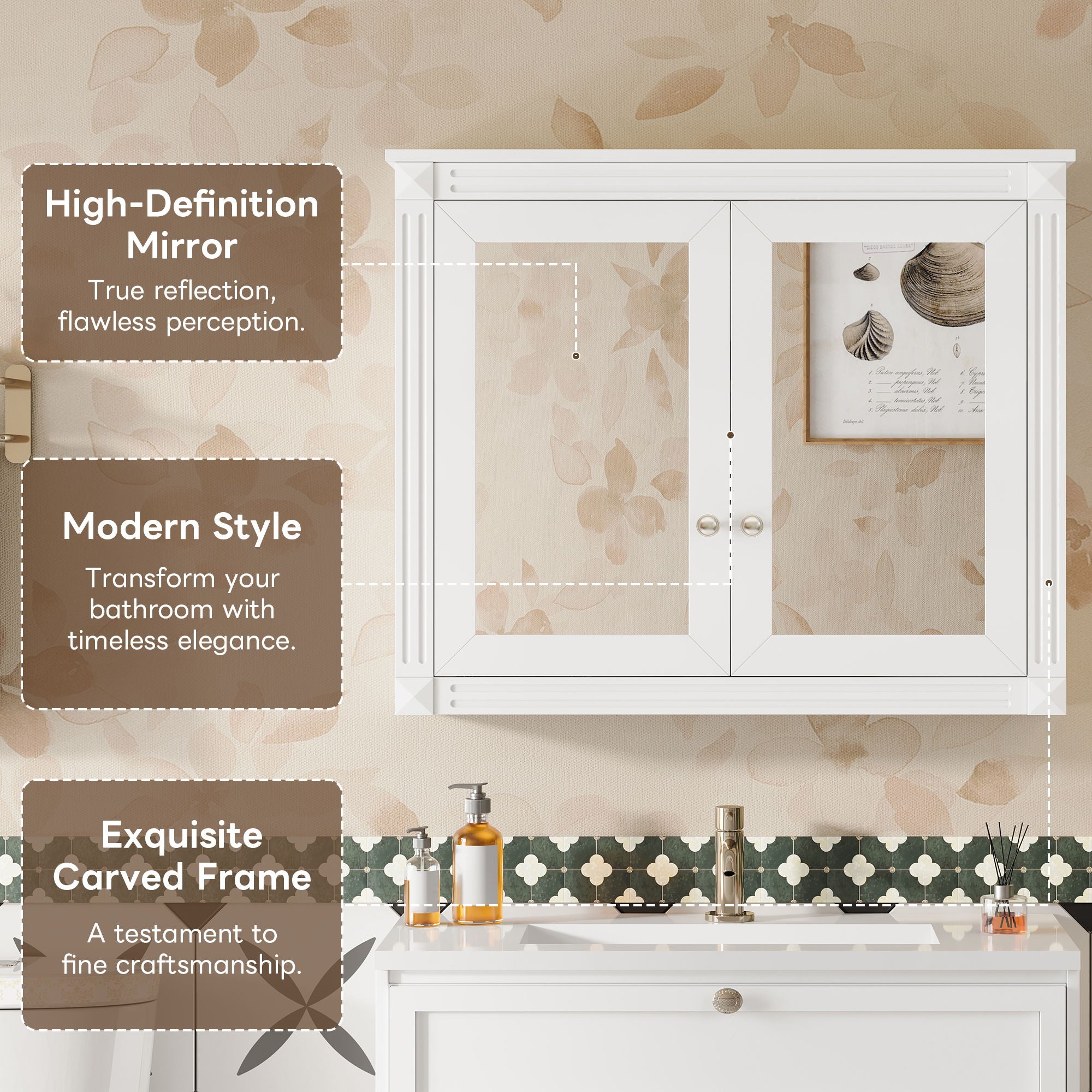 Wall-Mounted Medicine Cabinet With 2 Mirrors, Adjustable Shelves