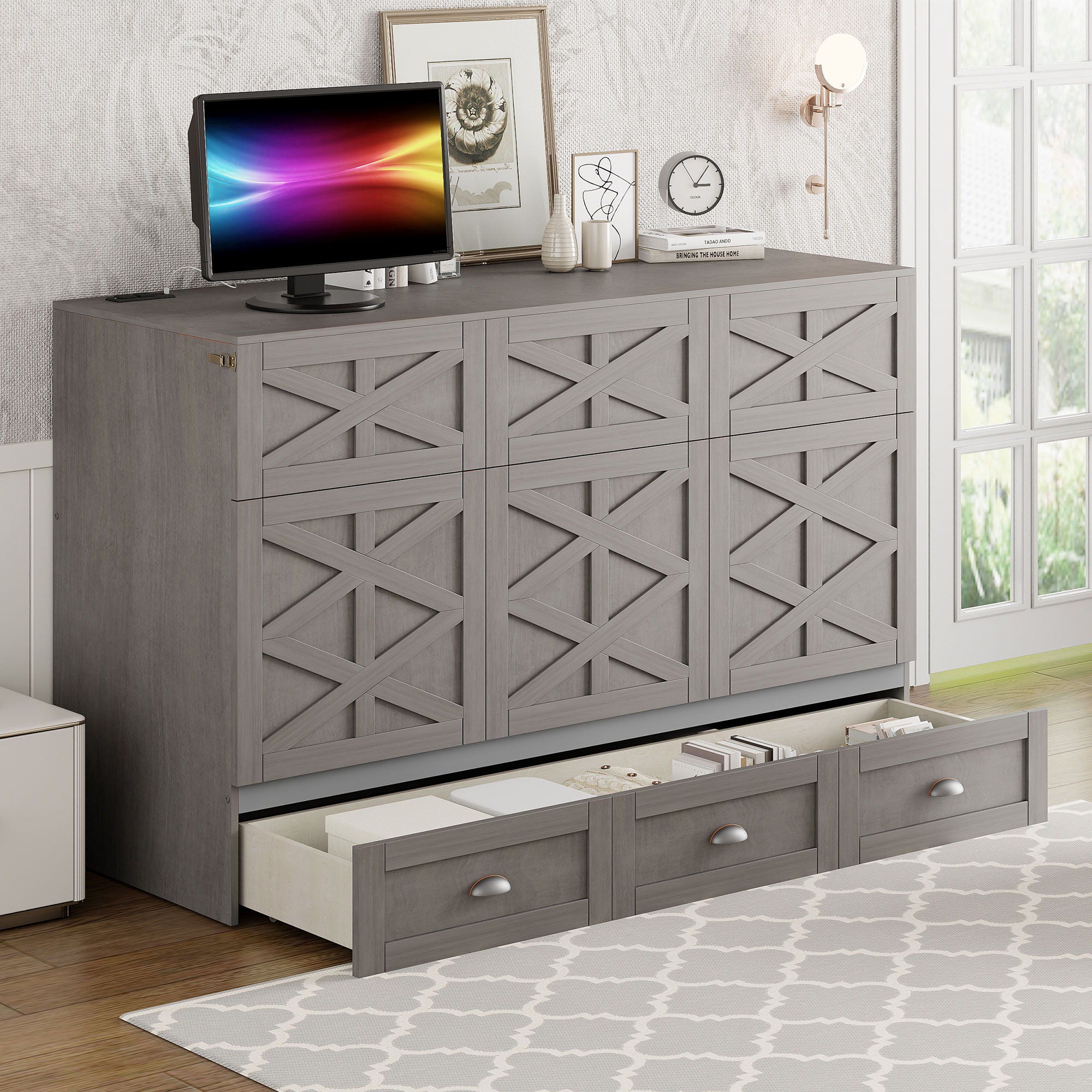Murphy Bed With Large Drawers And USB Ports