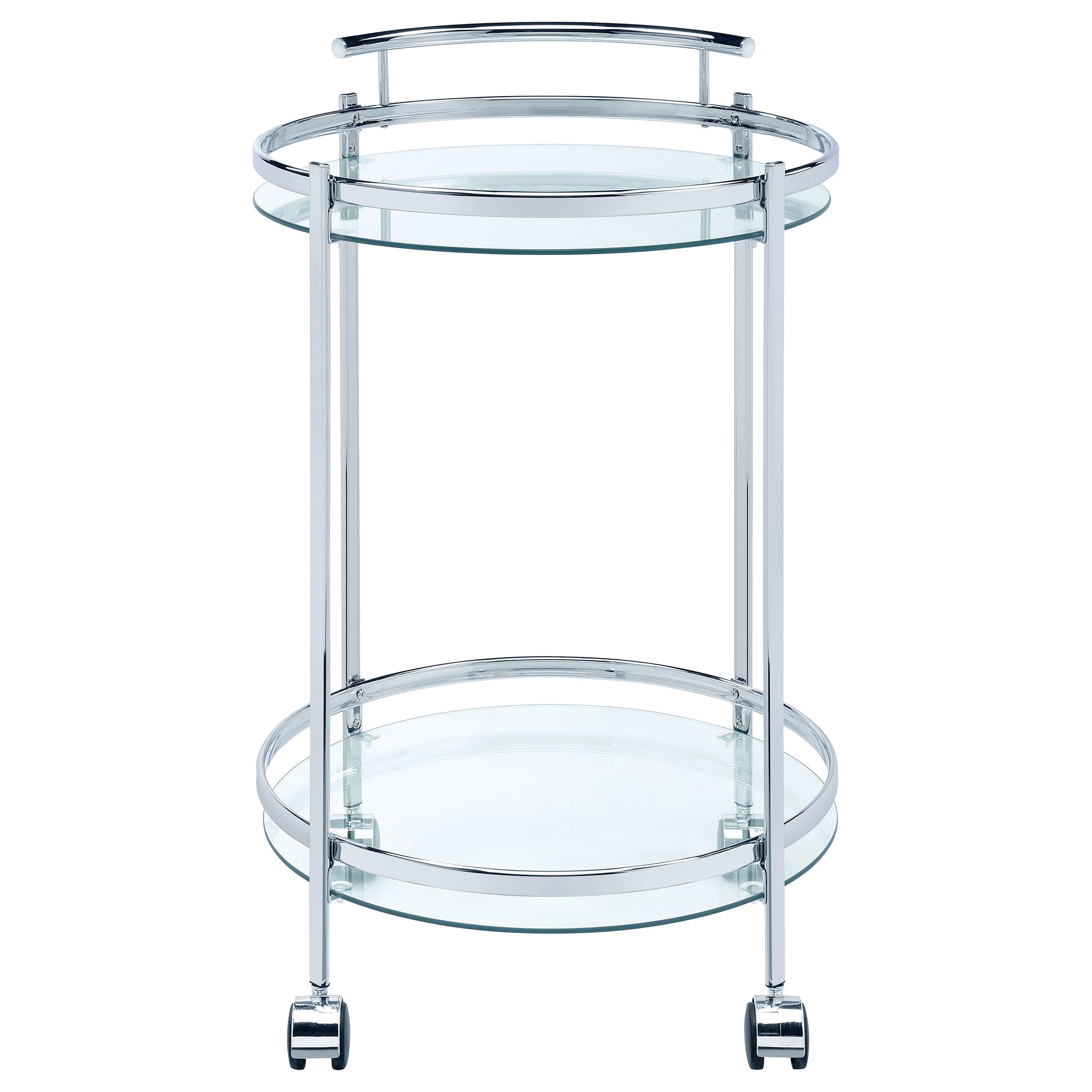Chrissy Round Glass Shelf Metal Bar Cart Chrome-CoasterEveryday