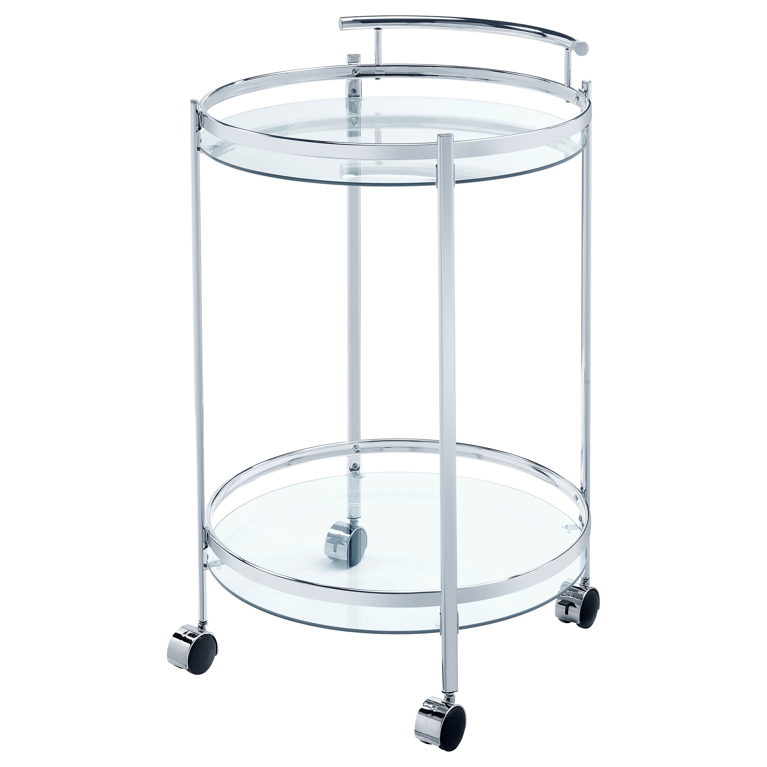 Chrissy Round Glass Shelf Metal Bar Cart Chrome-CoasterEveryday