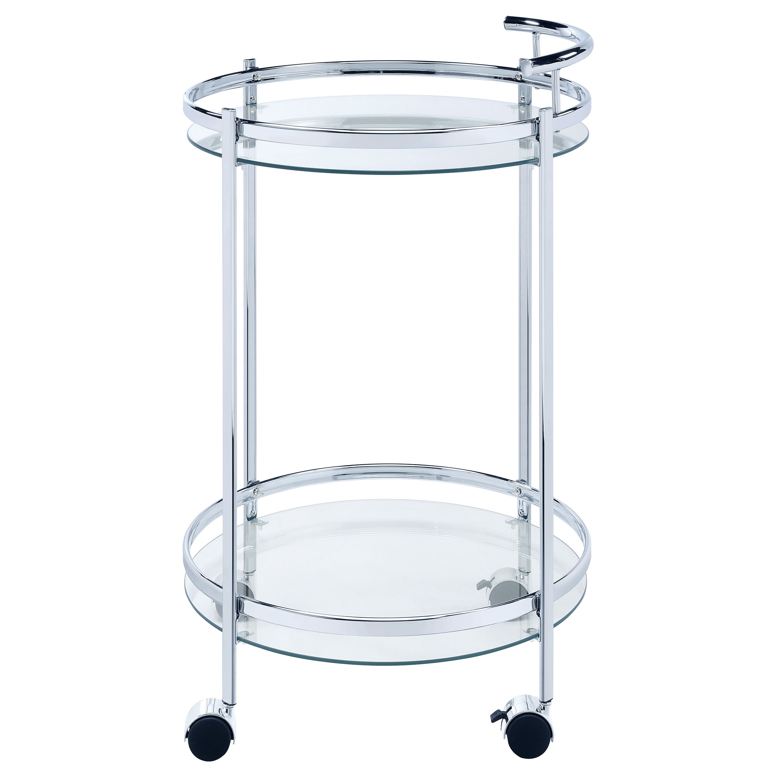 Chrissy Round Glass Shelf Metal Bar Cart Chrome-CoasterEveryday