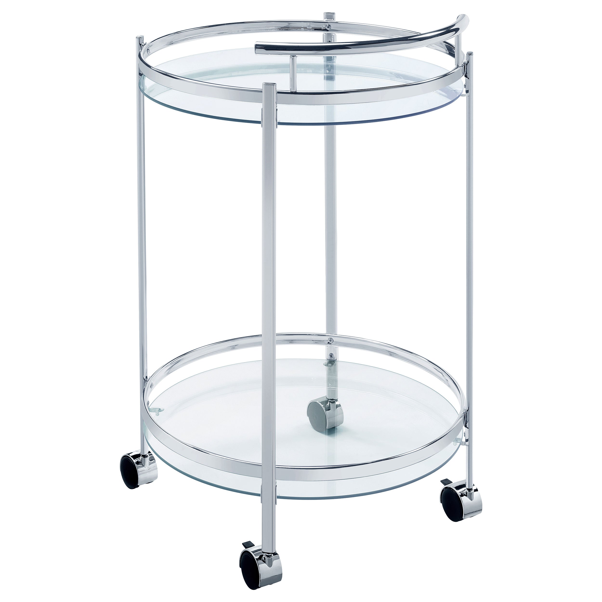 Chrissy Round Glass Shelf Metal Bar Cart Chrome-CoasterEveryday