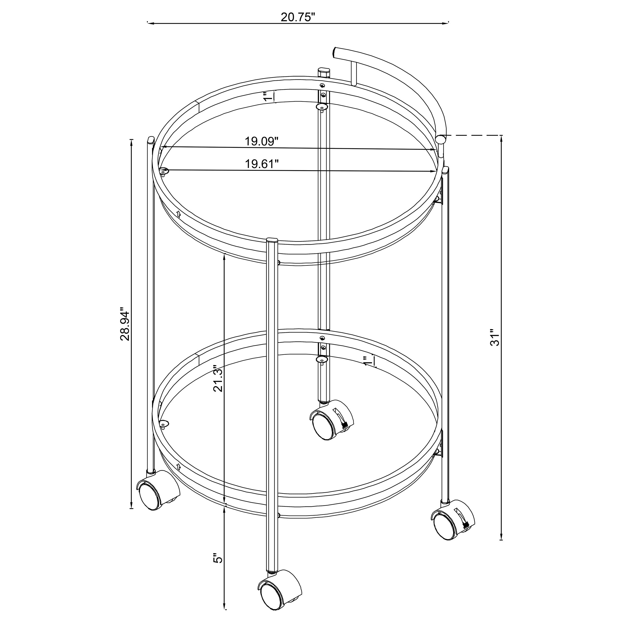 Chrissy Round Glass Shelf Metal Bar Cart Chrome-CoasterEveryday