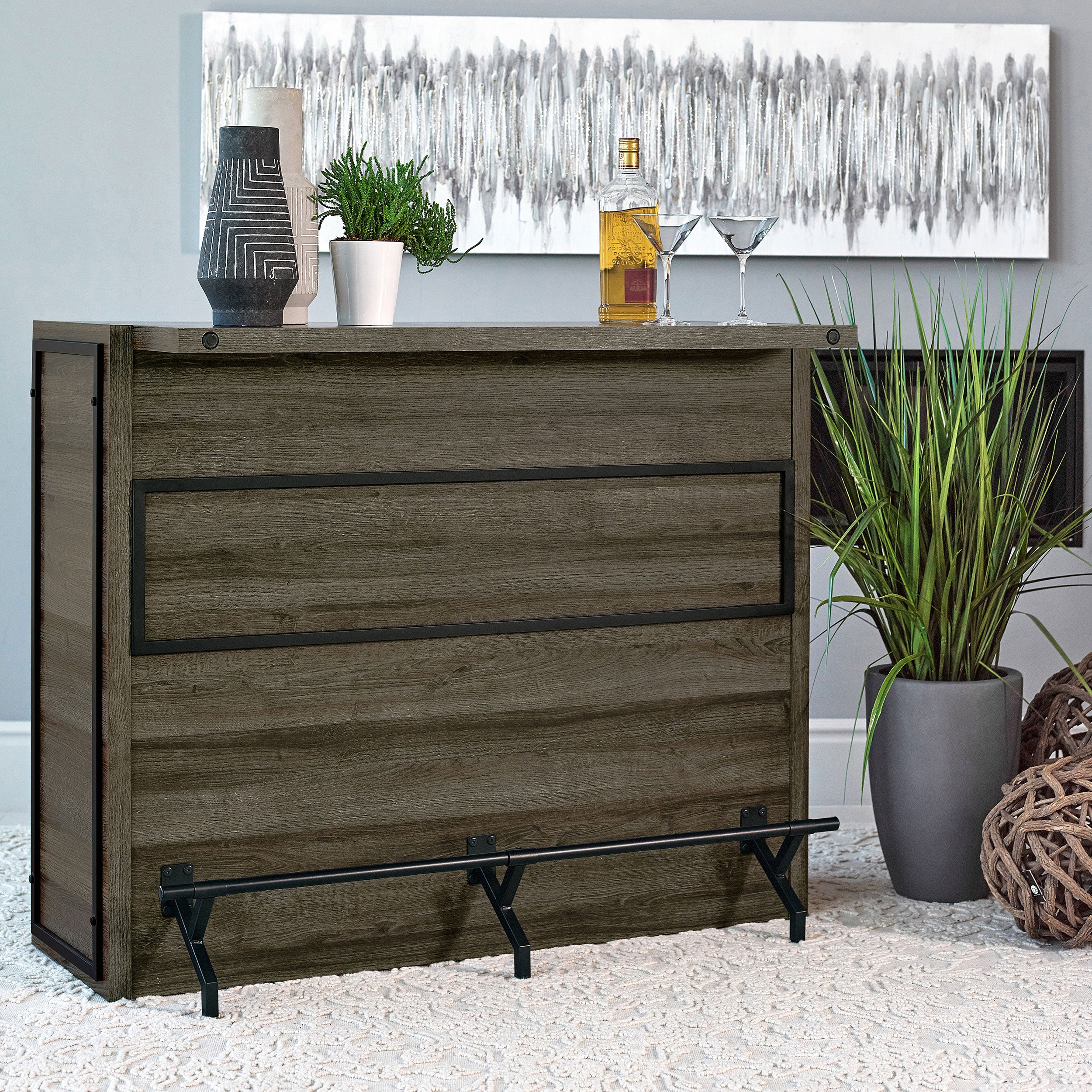 Joe 5-shelf Composite Wood Home Bar Wine Cabinet Aged Oak-CoasterEveryday