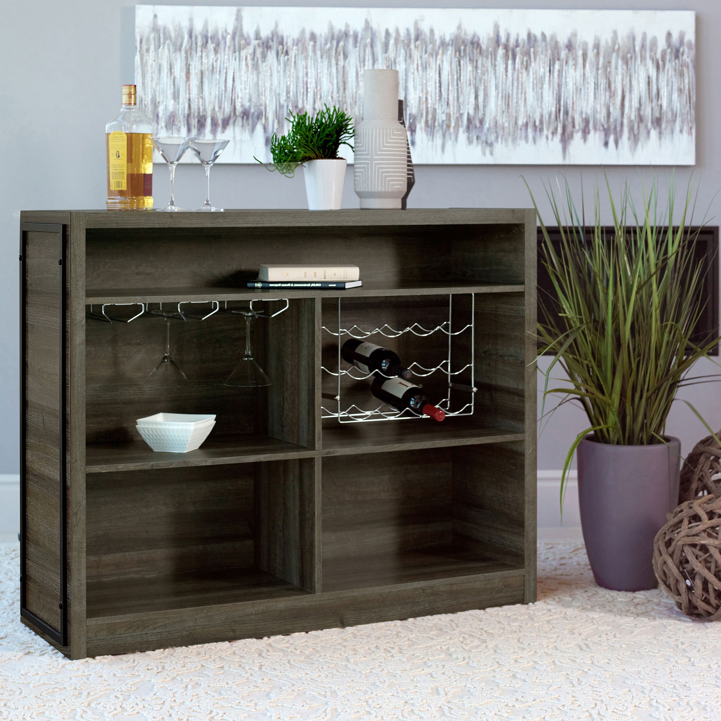Joe 5-shelf Composite Wood Home Bar Wine Cabinet Aged Oak-CoasterEveryday