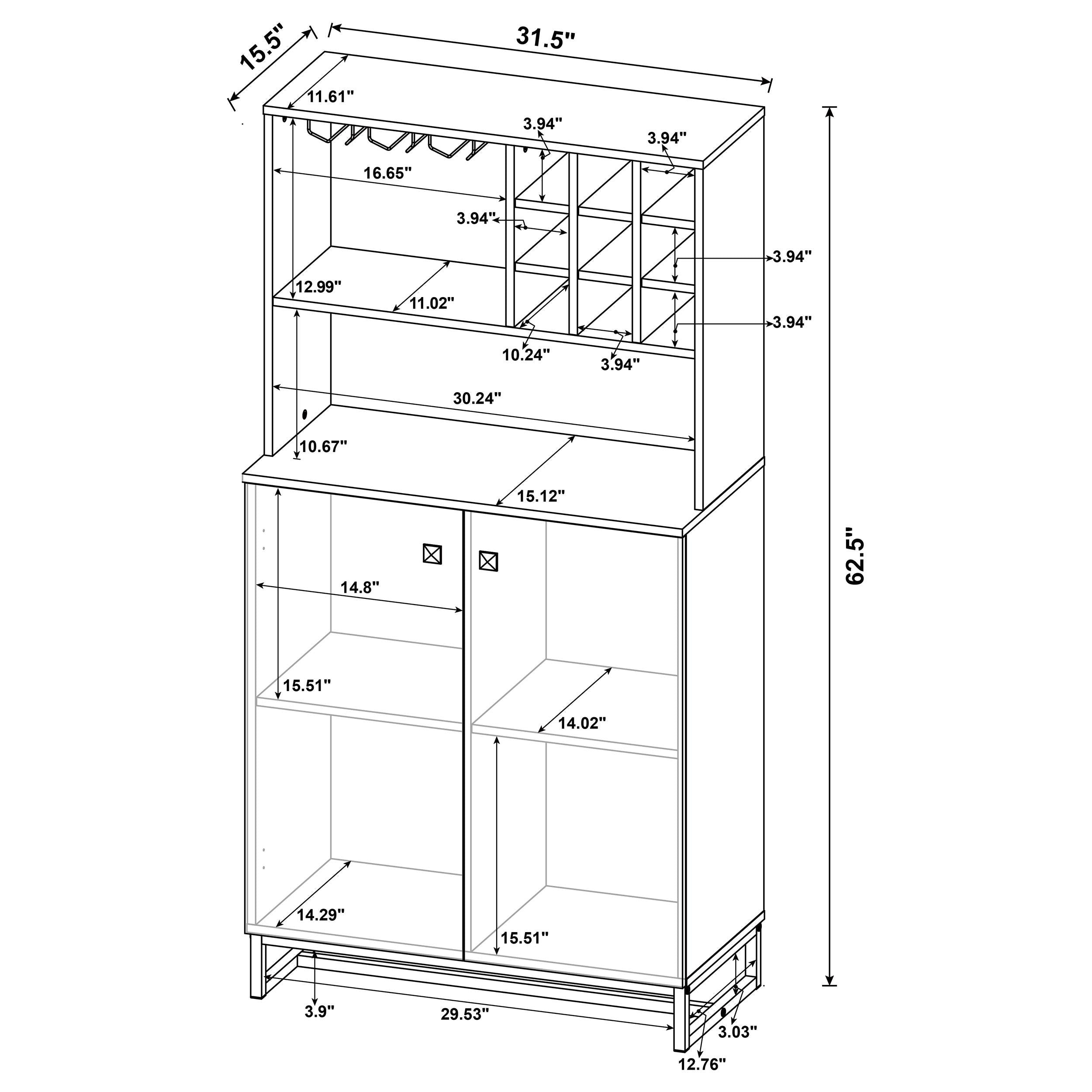 Mendoza 2-door Home Bar Cabinet Wine Storage Rustic Oak-CoasterEveryday