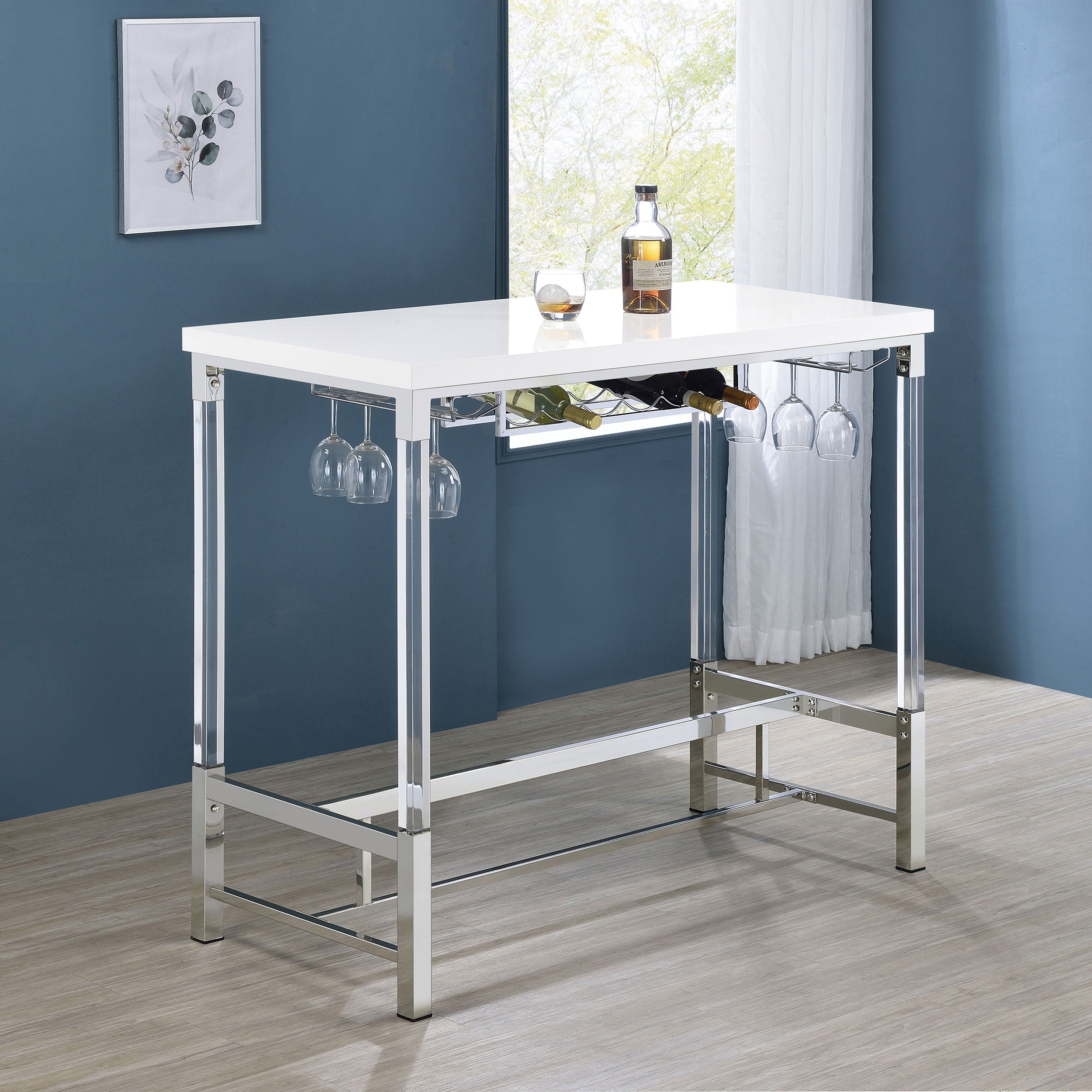 Norcrest 47-inch Acrylic Leg Bar Table White High Gloss-