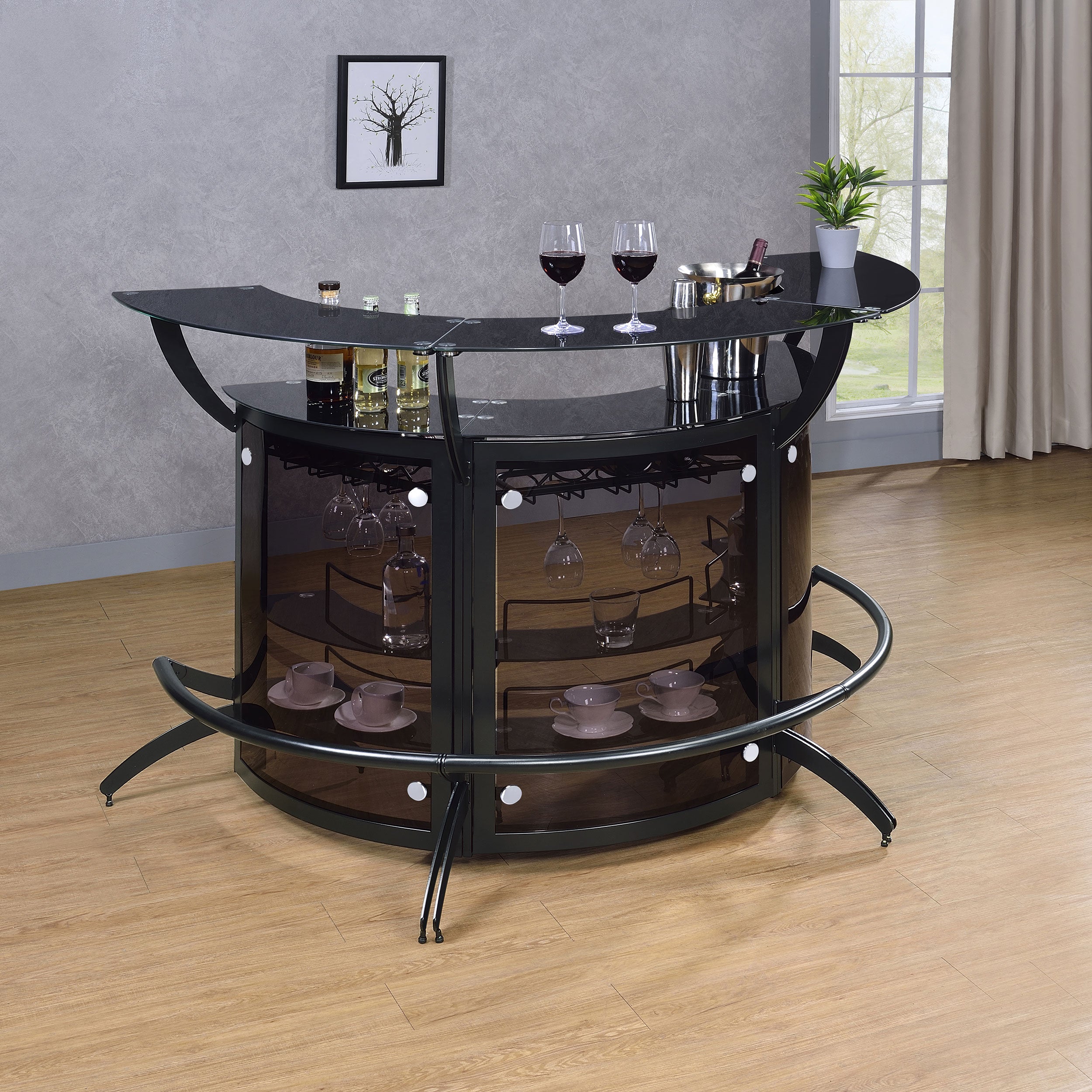 Dallas 3-piece Curved Freestanding Home Bar Cabinet Black-CoasterEssence