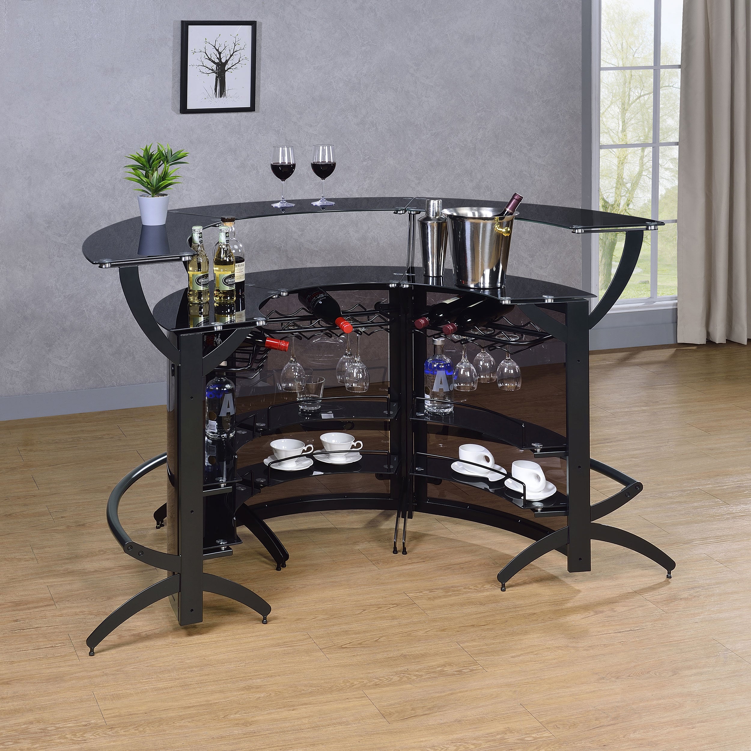 Dallas 3-piece Curved Freestanding Home Bar Cabinet Black-CoasterEssence