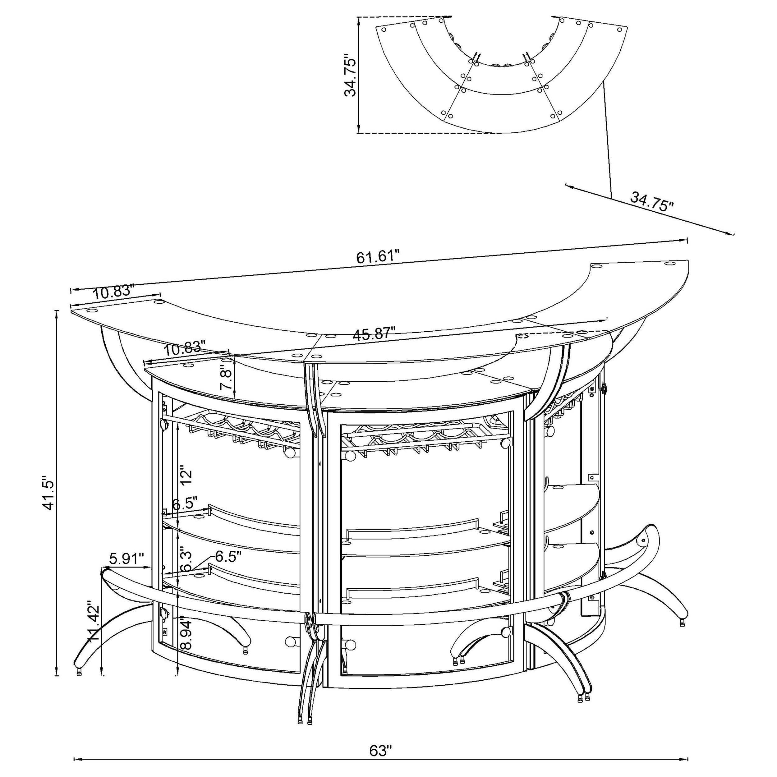 Dallas 3-piece Curved Freestanding Home Bar Cabinet Black-CoasterEssence