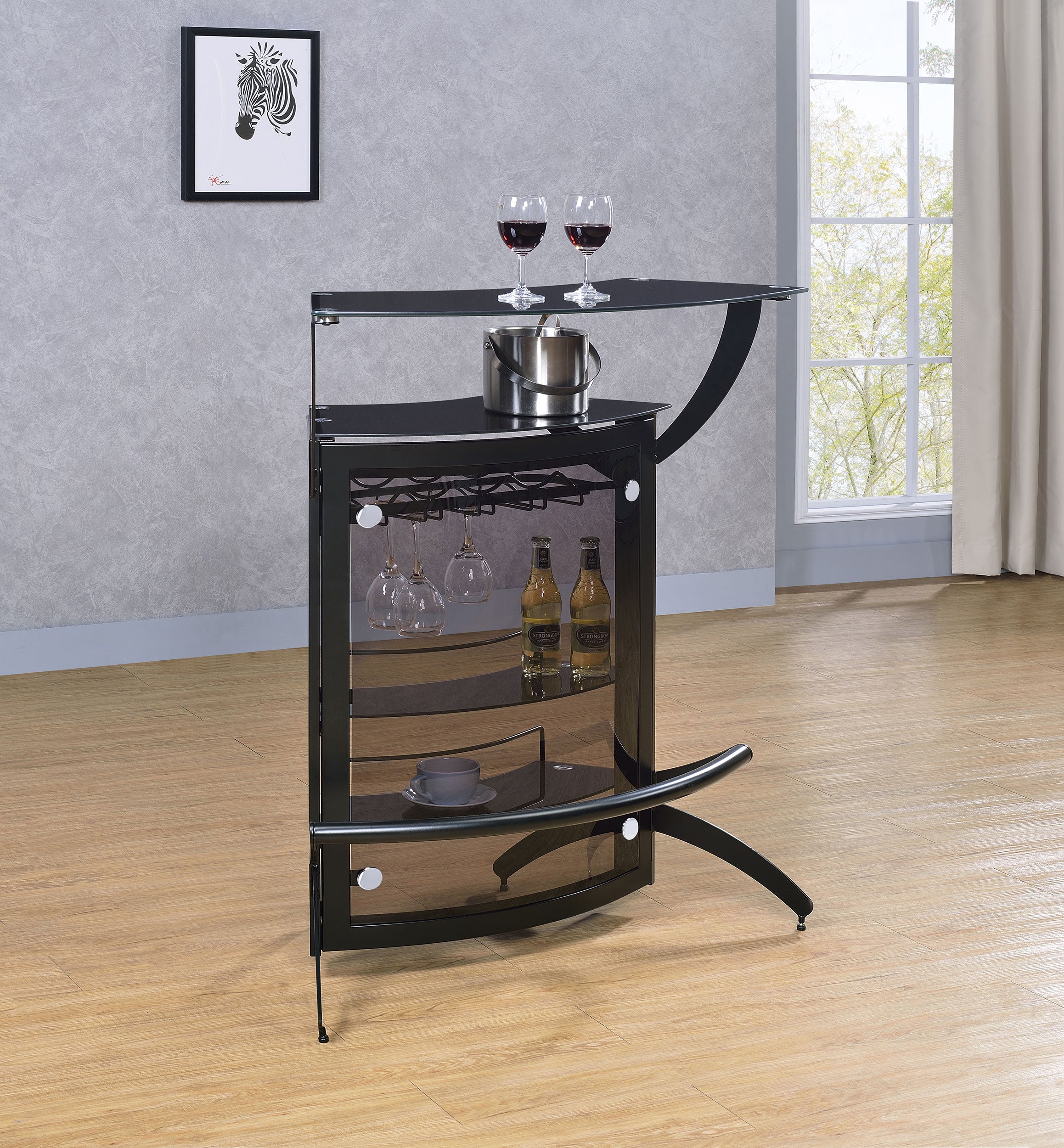 Dallas 2-shelf Curved Freestanding Home Bar Cabinet Black-CoasterEssence