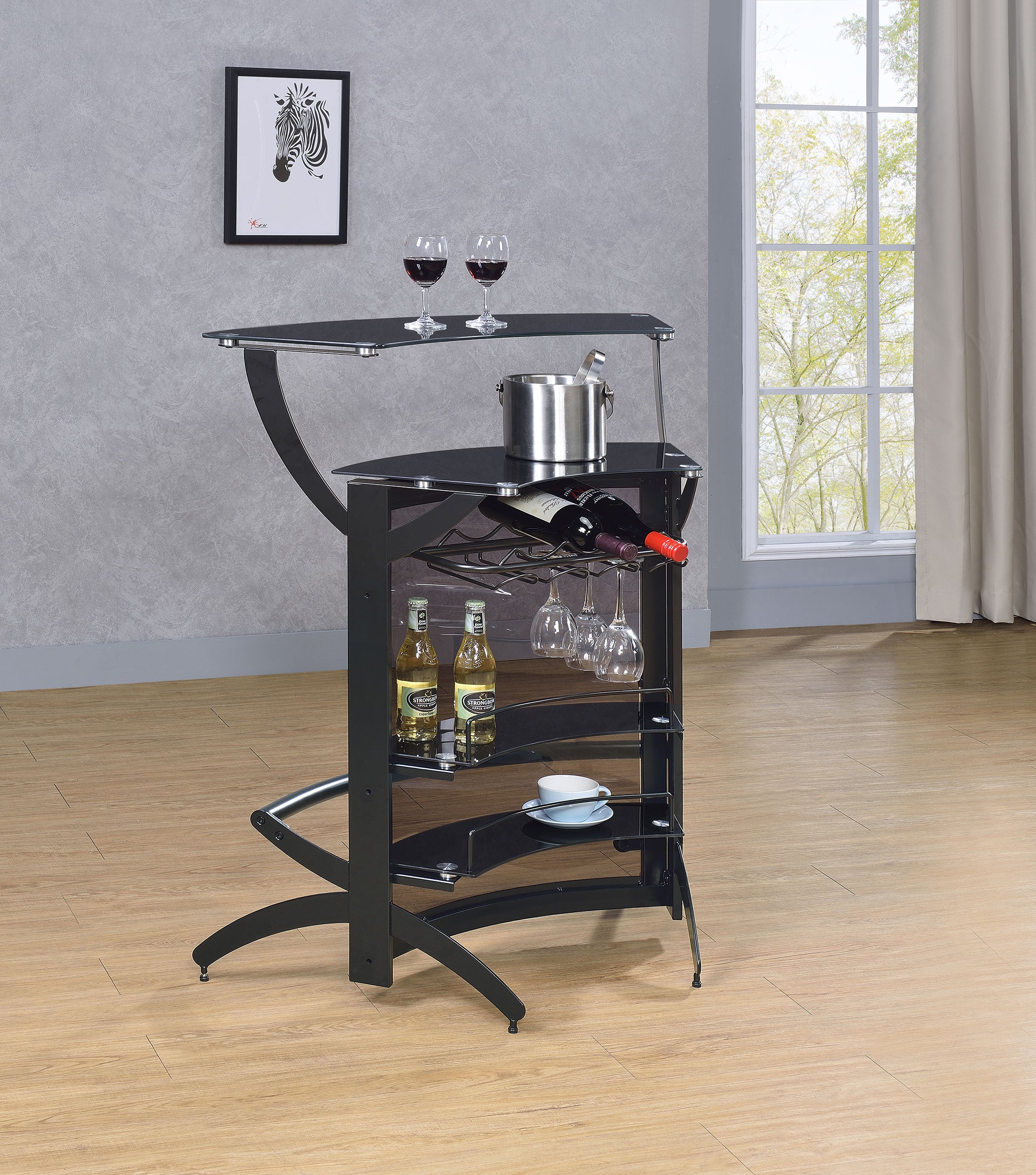 Dallas 2-shelf Curved Freestanding Home Bar Cabinet Black-CoasterEssence