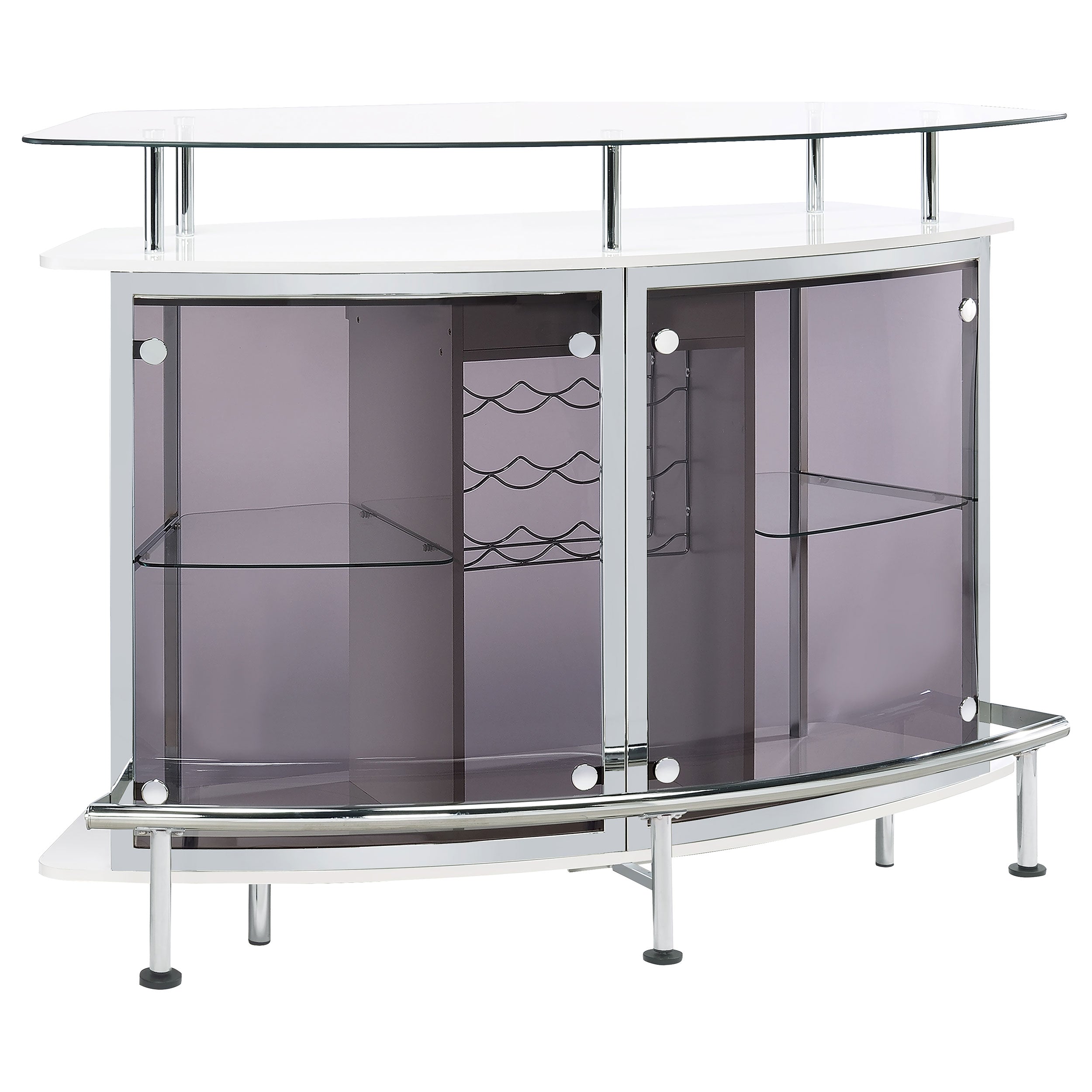 Gideon Curved Glass Top Home Bar Cabinet White High Gloss-CoasterEssence