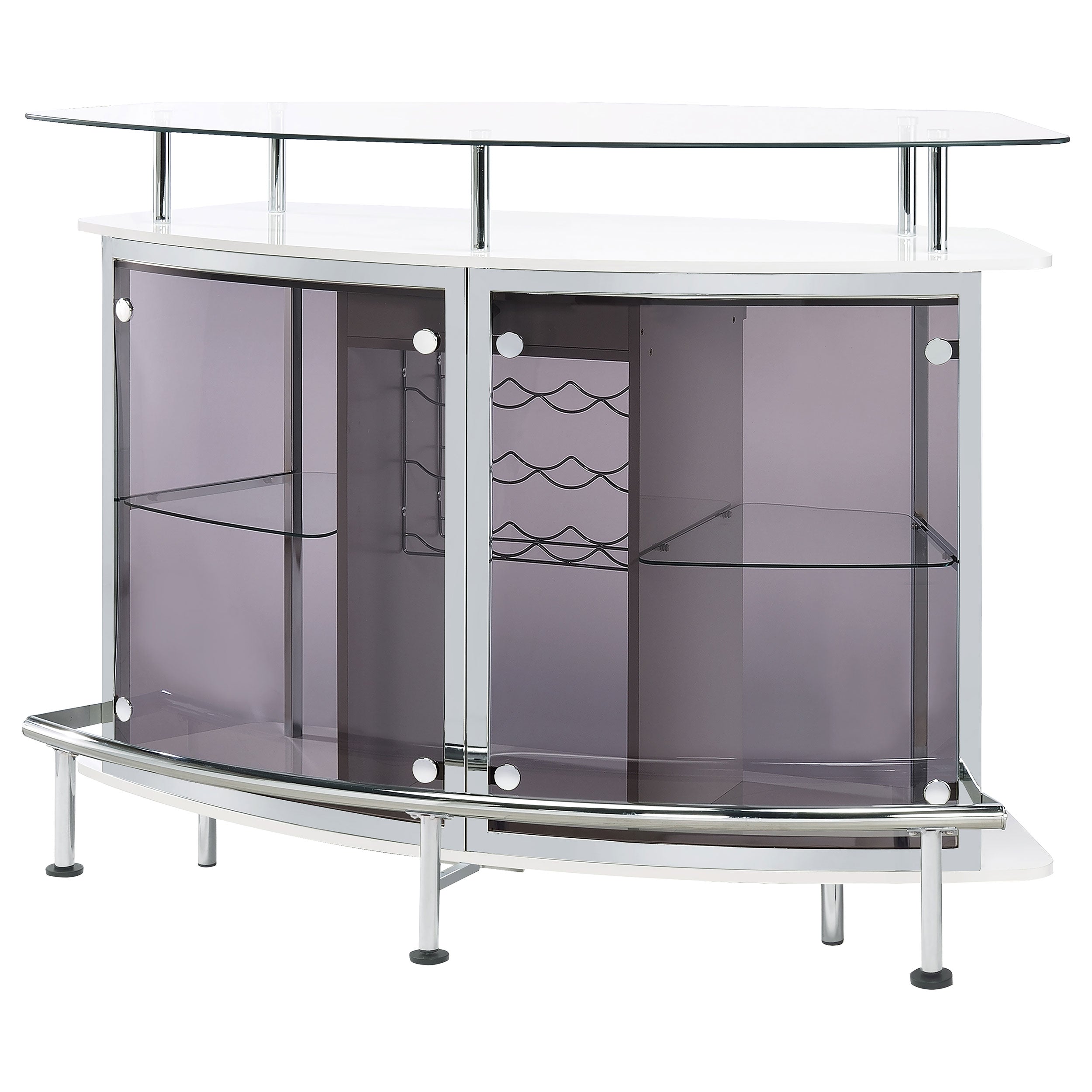 Gideon Curved Glass Top Home Bar Cabinet White High Gloss-CoasterEssence