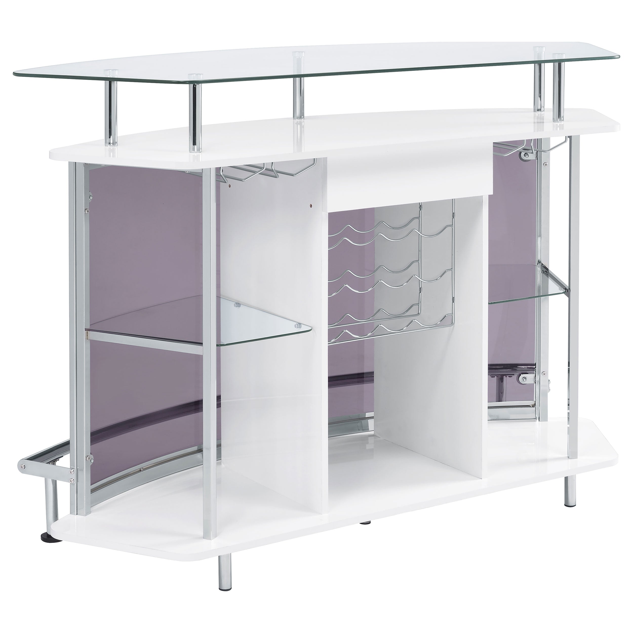 Gideon Curved Glass Top Home Bar Cabinet White High Gloss-CoasterEssence