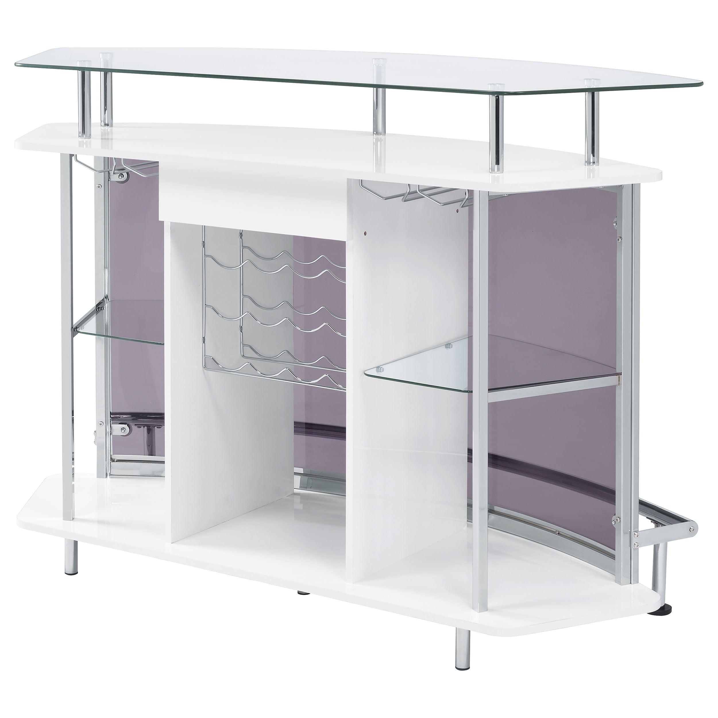 Gideon Curved Glass Top Home Bar Cabinet White High Gloss-CoasterEssence