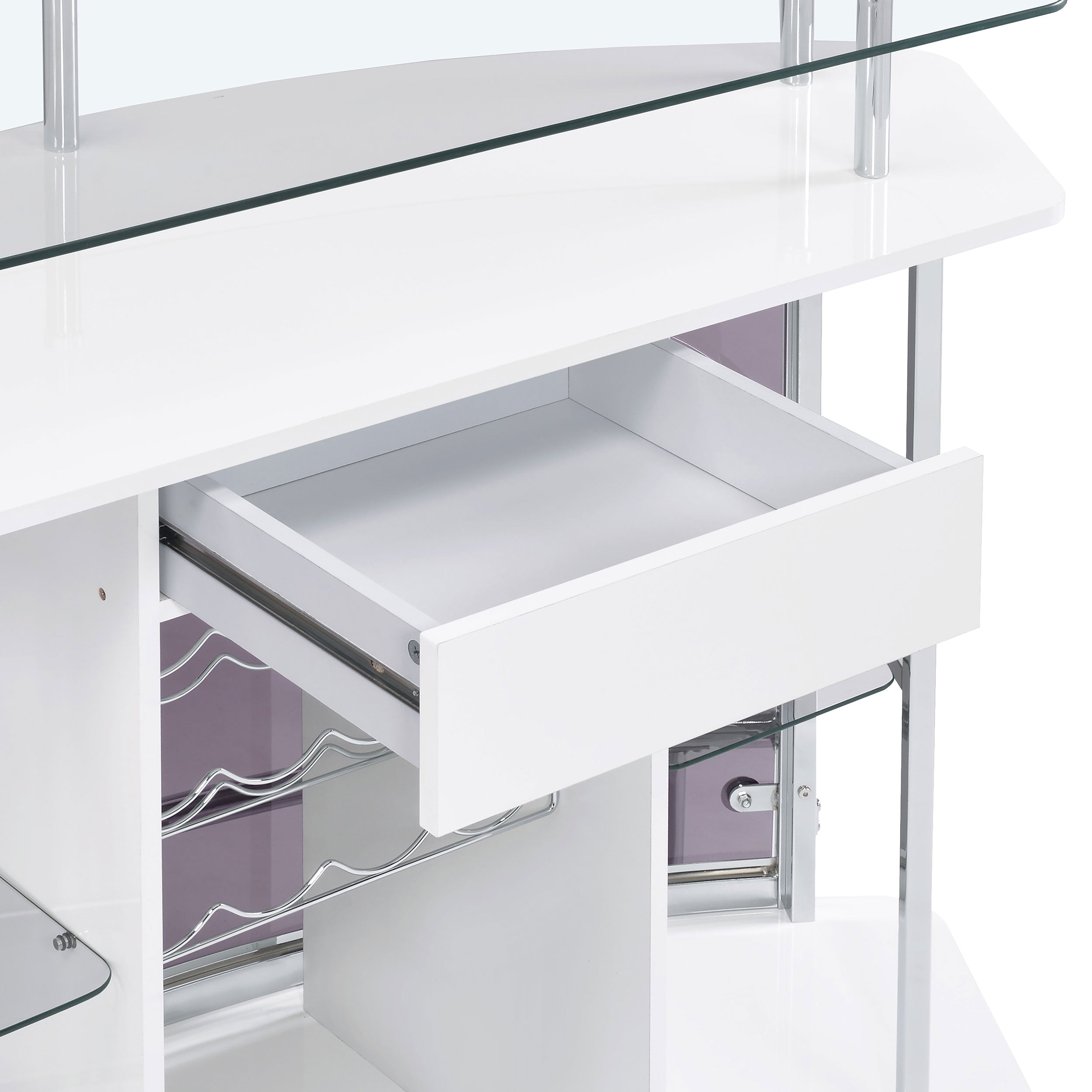 Gideon Curved Glass Top Home Bar Cabinet White High Gloss-CoasterEssence