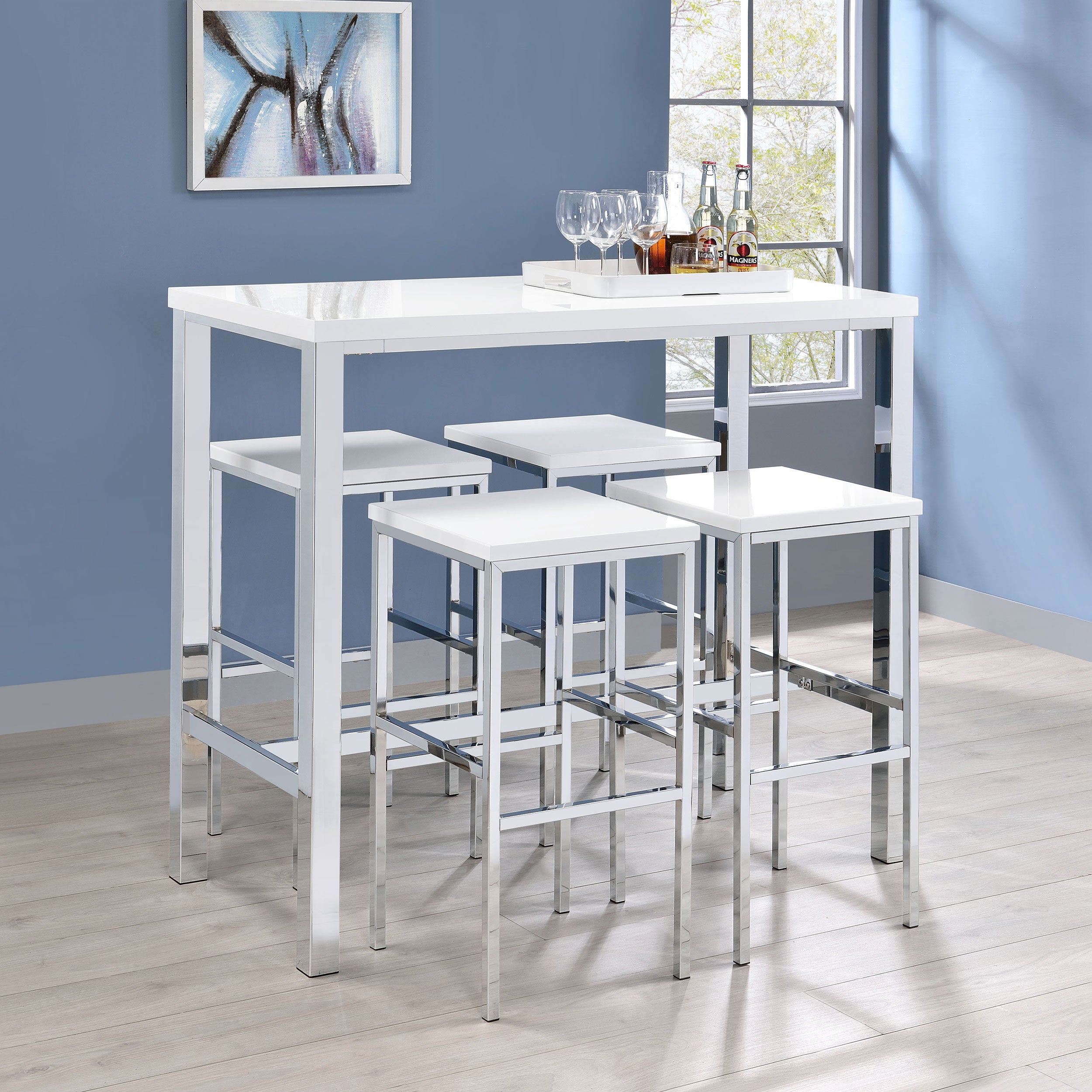 Natividad 5-piece Pub Height Bar Table Set White High Gloss-CoasterEveryday