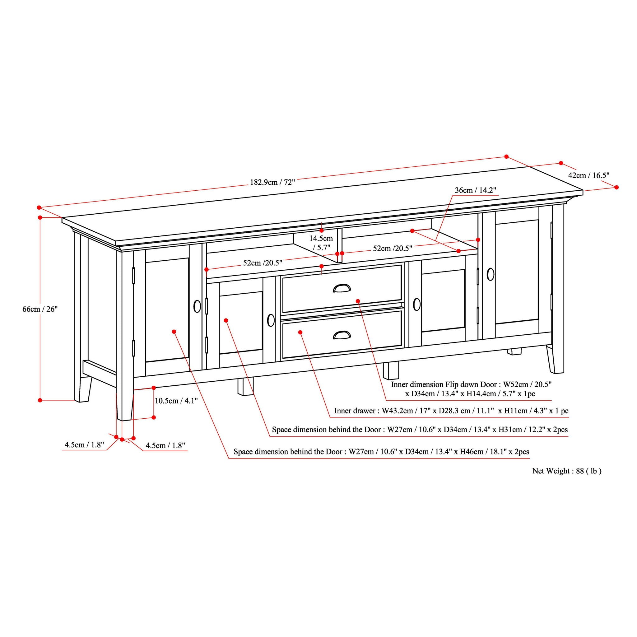 Redmond - TV Media Stand - Hickory Brown