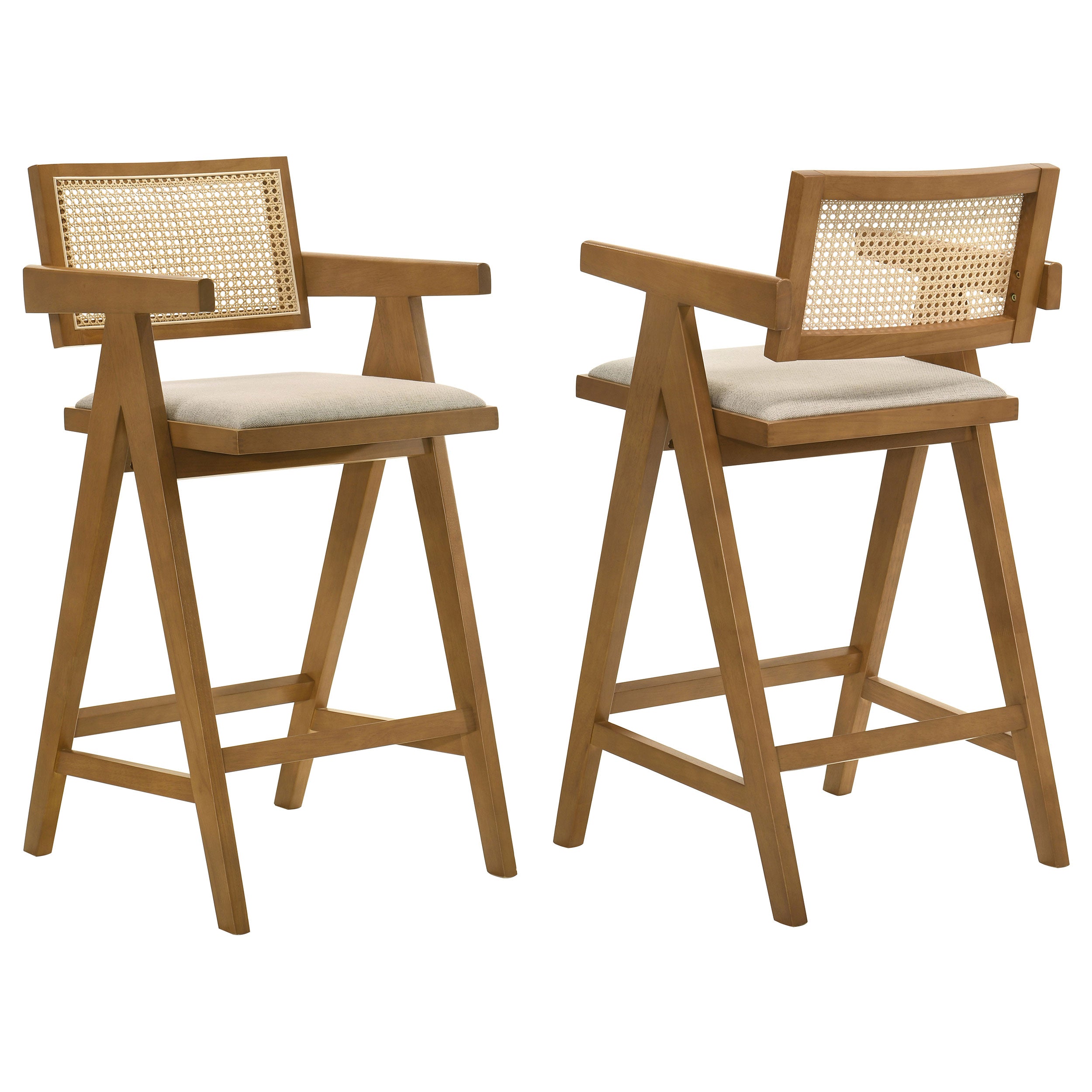 Kane Woven Rattan Wood Bar Chair Light Walnut (Set of 2)-CoasterElevations
