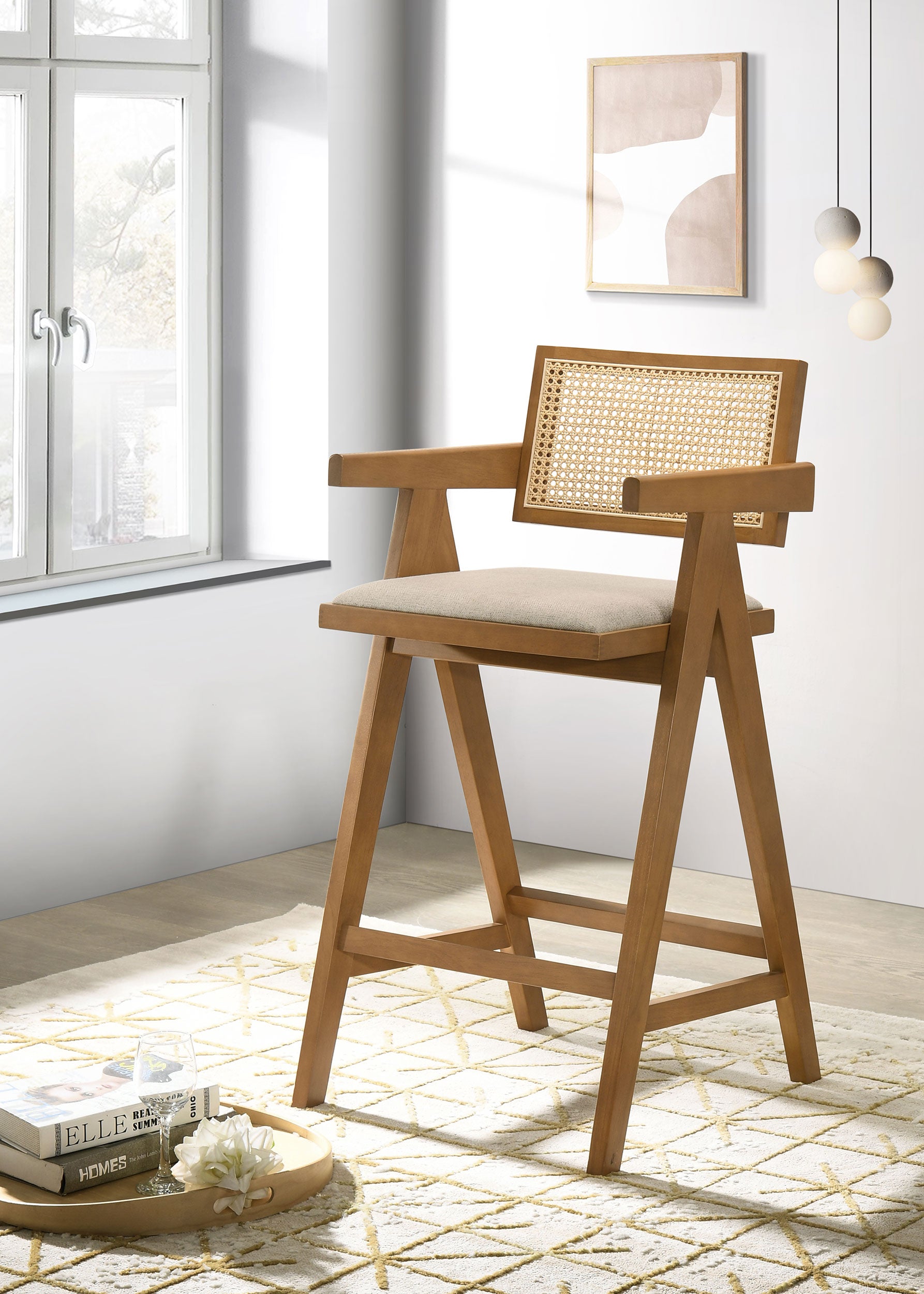 Kane Woven Rattan Wood Bar Chair Light Walnut (Set of 2)-CoasterElevations