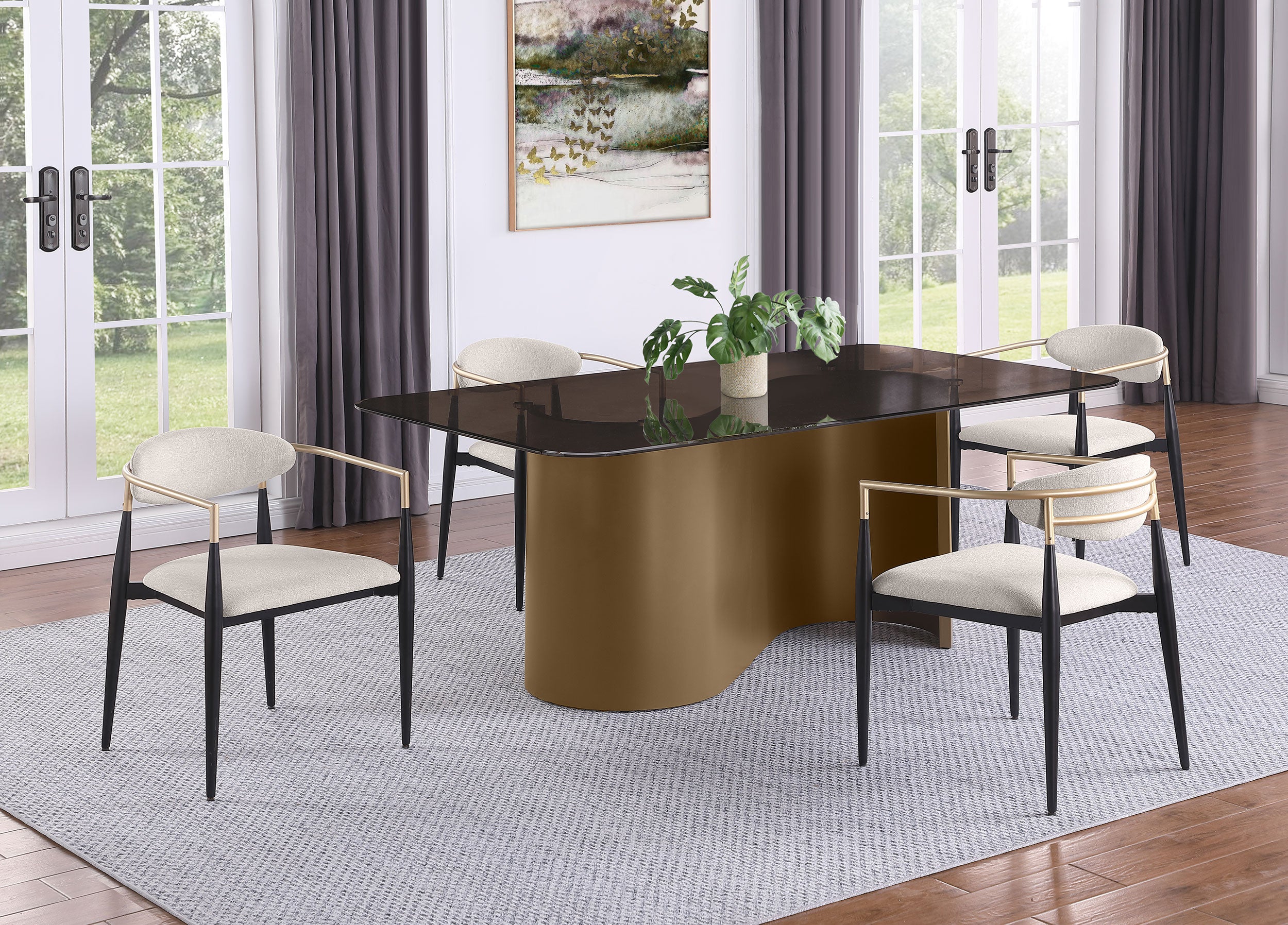 Bradbury Fabric Upholstered Dining Arm Chair Beige (Set of 2)-