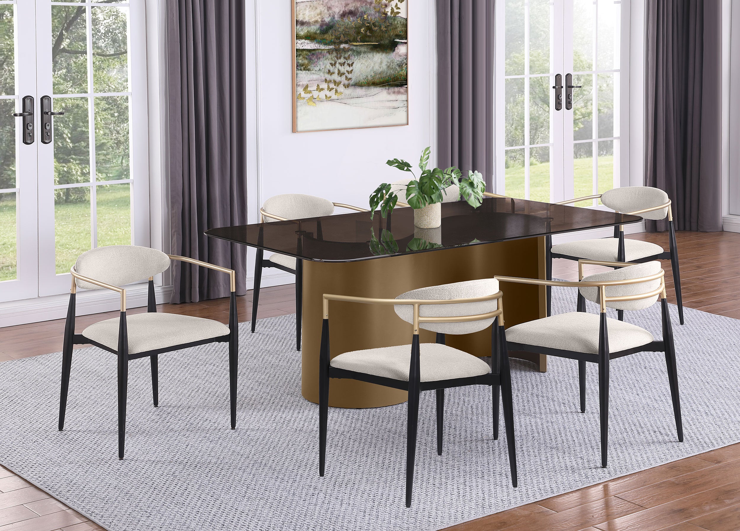 Bradbury Fabric Upholstered Dining Arm Chair Beige (Set of 2)-