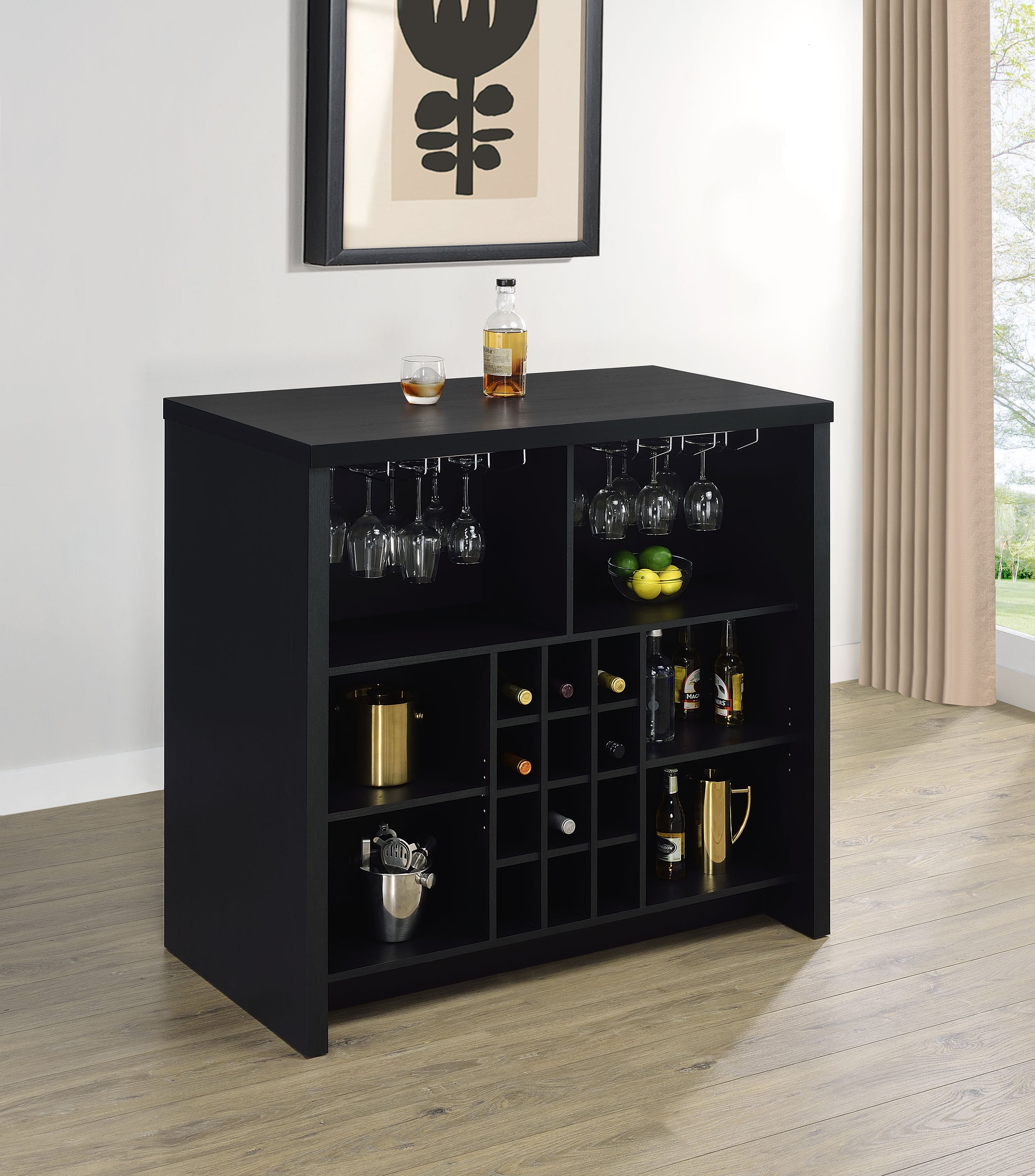 Topanga Engineered Wood Freestanding Home Bar Black-