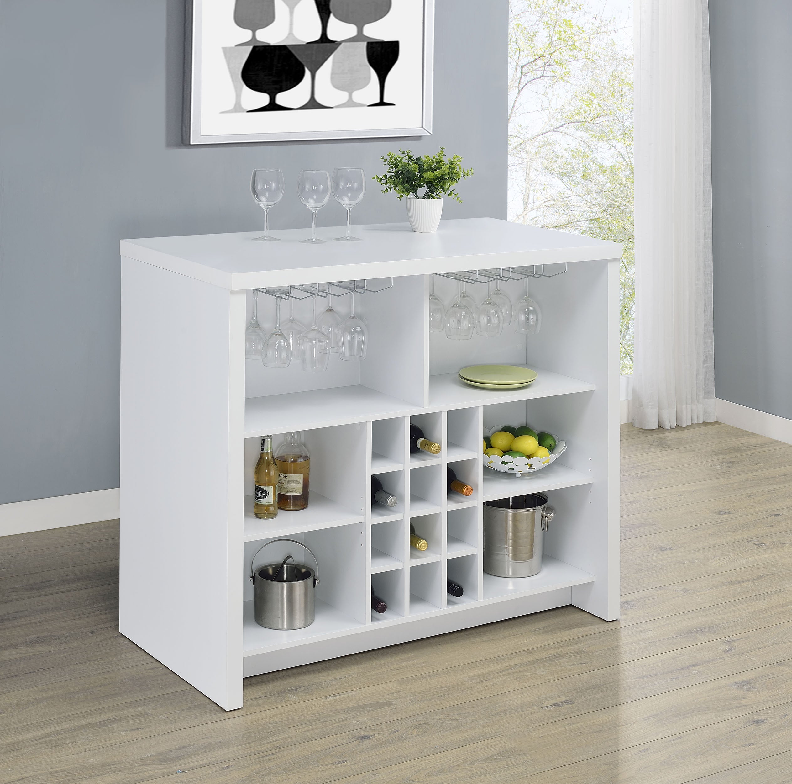 Topanga Engineered Wood Freestanding Home Bar White-
