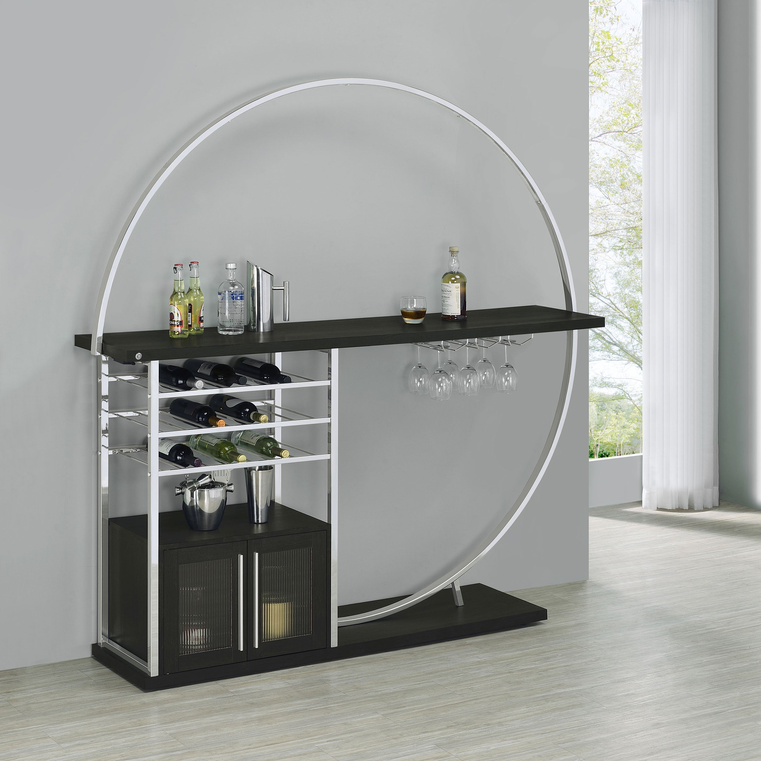 Risley 2-door Circular LED Wine Cabinet Dark Charcoal-