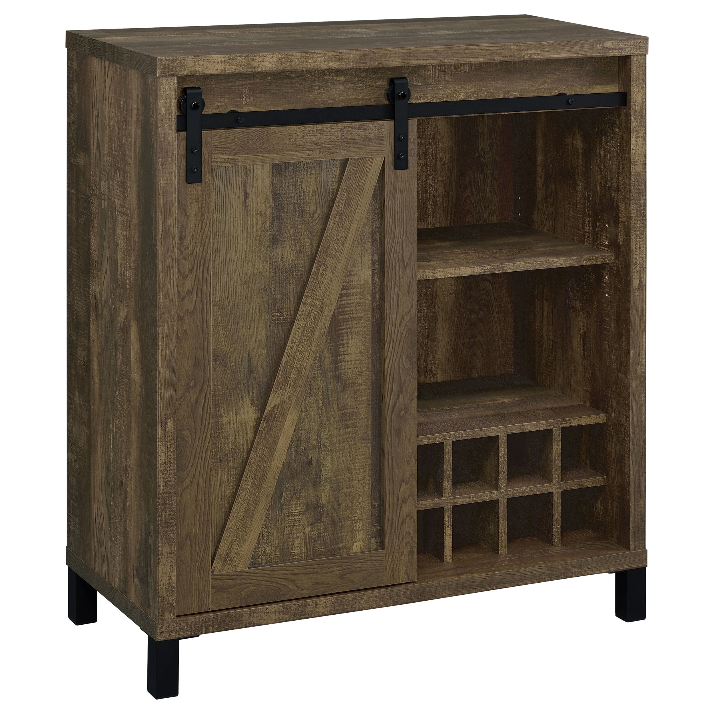 Arlington Sliding Door Home Bar Wine Cabinet Rustic Oak-CoasterEveryday