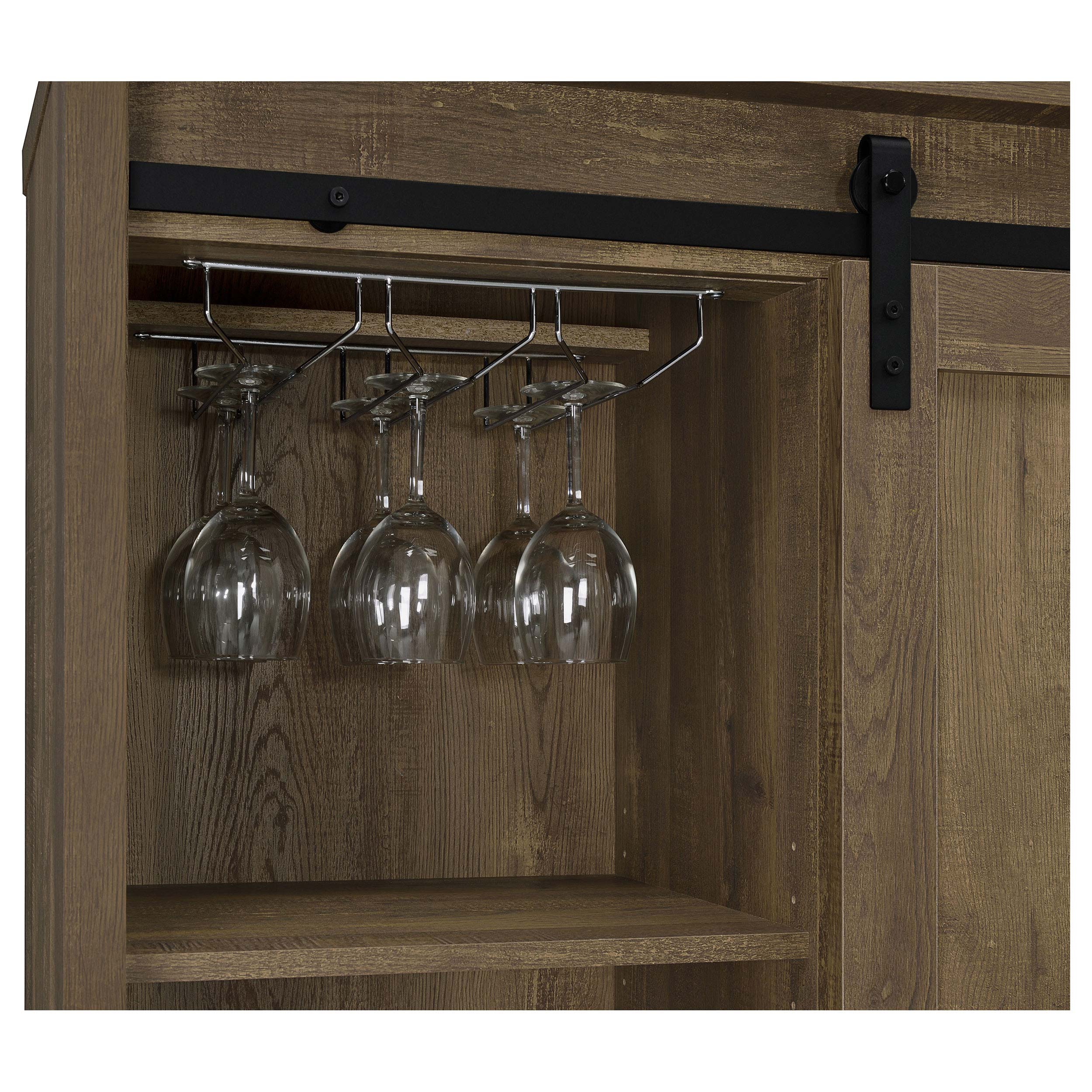 Arlington Sliding Door Home Bar Wine Cabinet Rustic Oak-CoasterEveryday