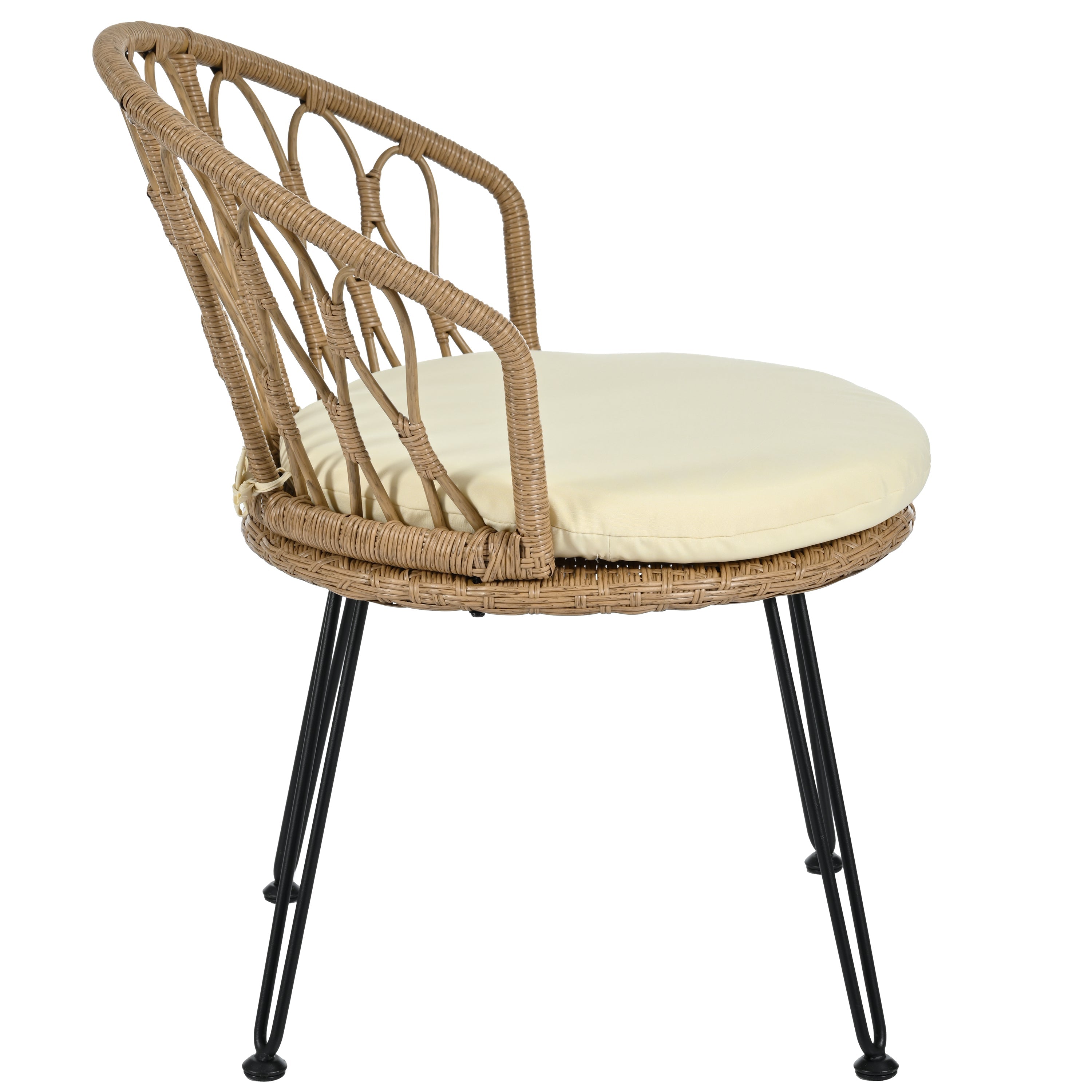 U_STYLE Outdoor Leisure Set, 2 Rattan Single Chairs with Glass Round Table