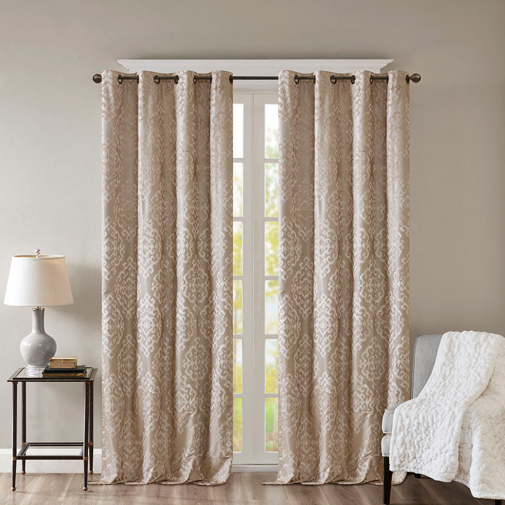 Knitted jacquard damask total blackout grommet top curtain panel (only 1 pc panel)