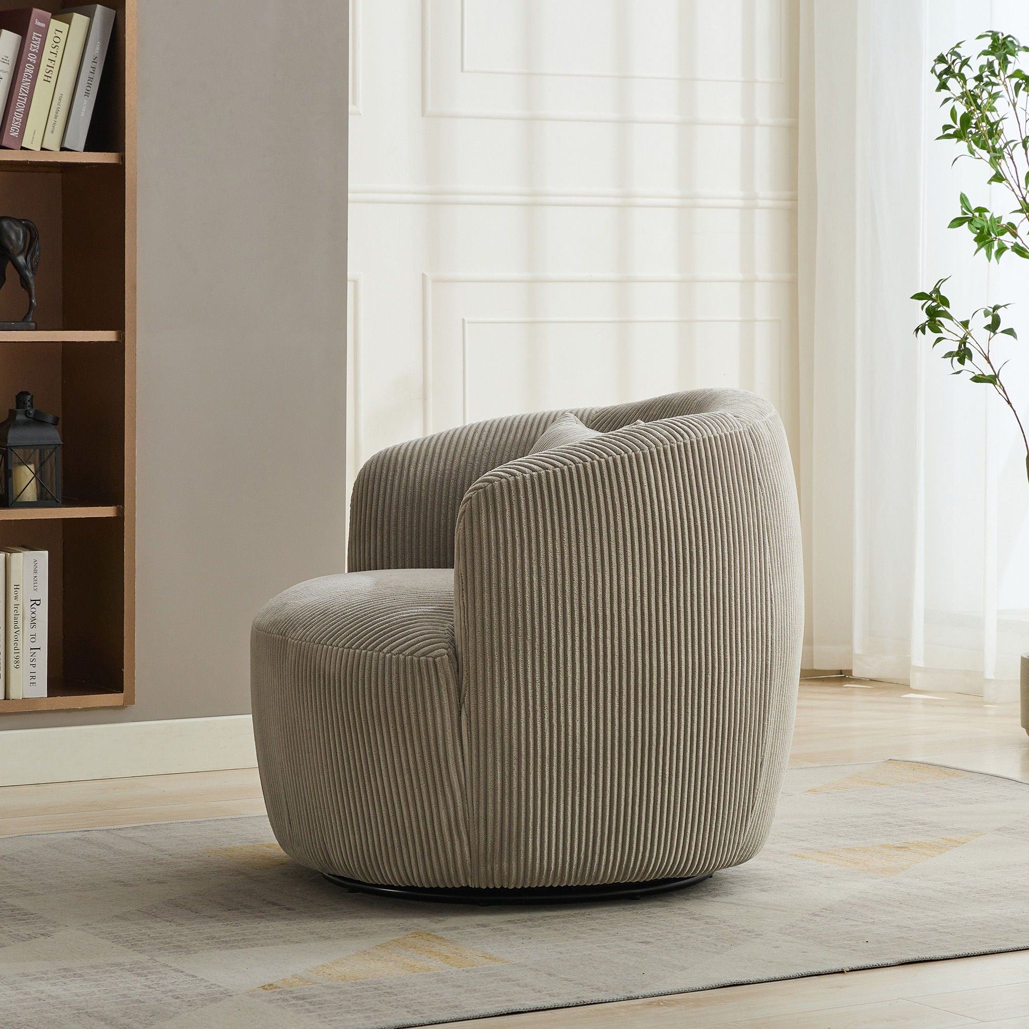 Wide Upholstered Corduroy 360° Swivel Barrel Soft Chair With Pillow
