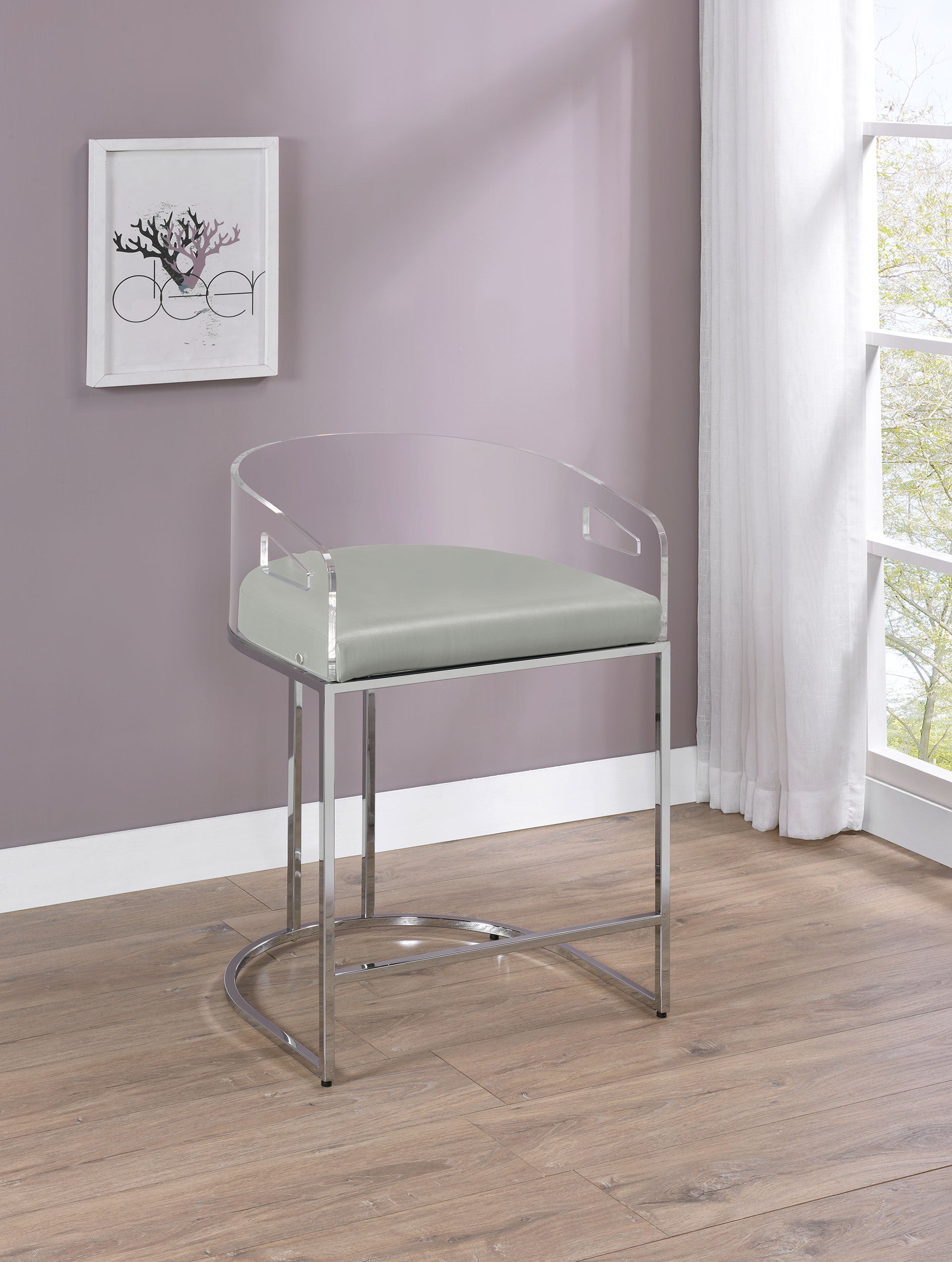 Thermosolis Clear Acrylic Counter Chair Chrome (Set of 2)-CoasterElevations