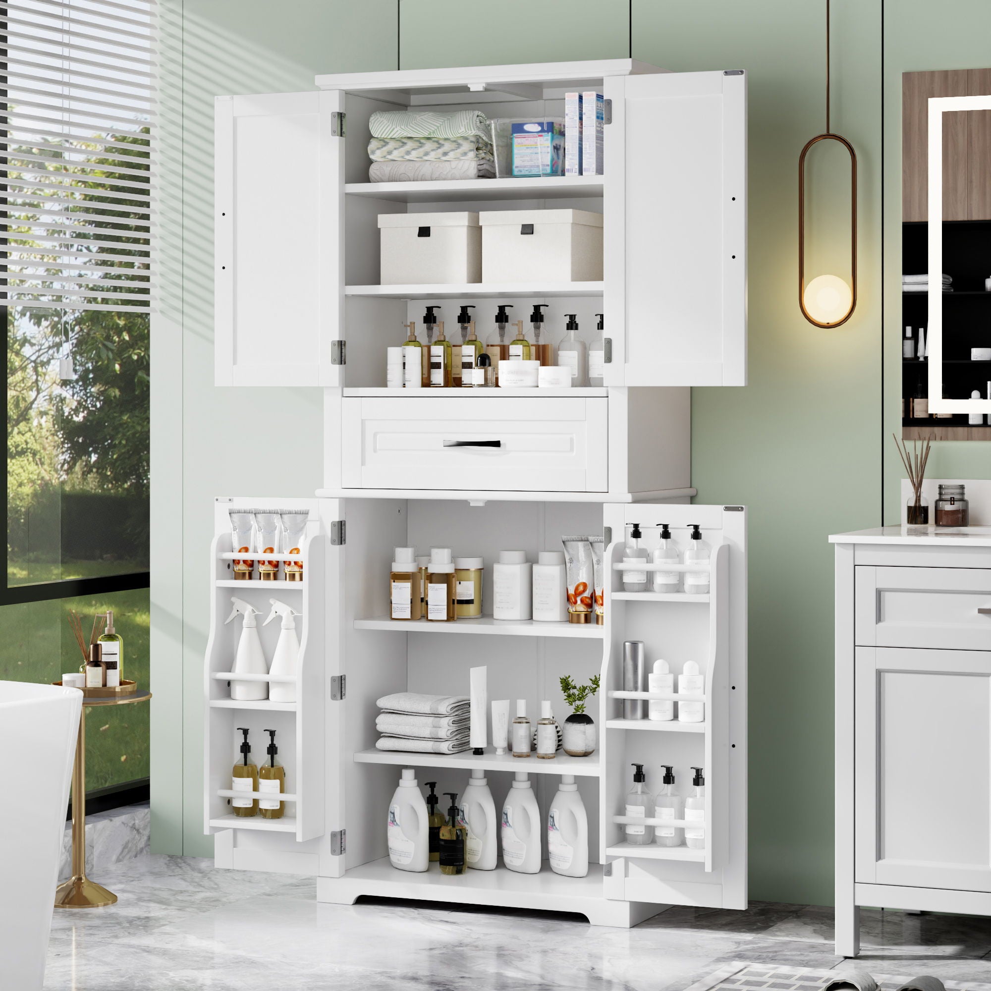Bathroom Storage Cabinet With Multifunctional Storage Space, Drawer With Slide Rails, Adjustable Shelf