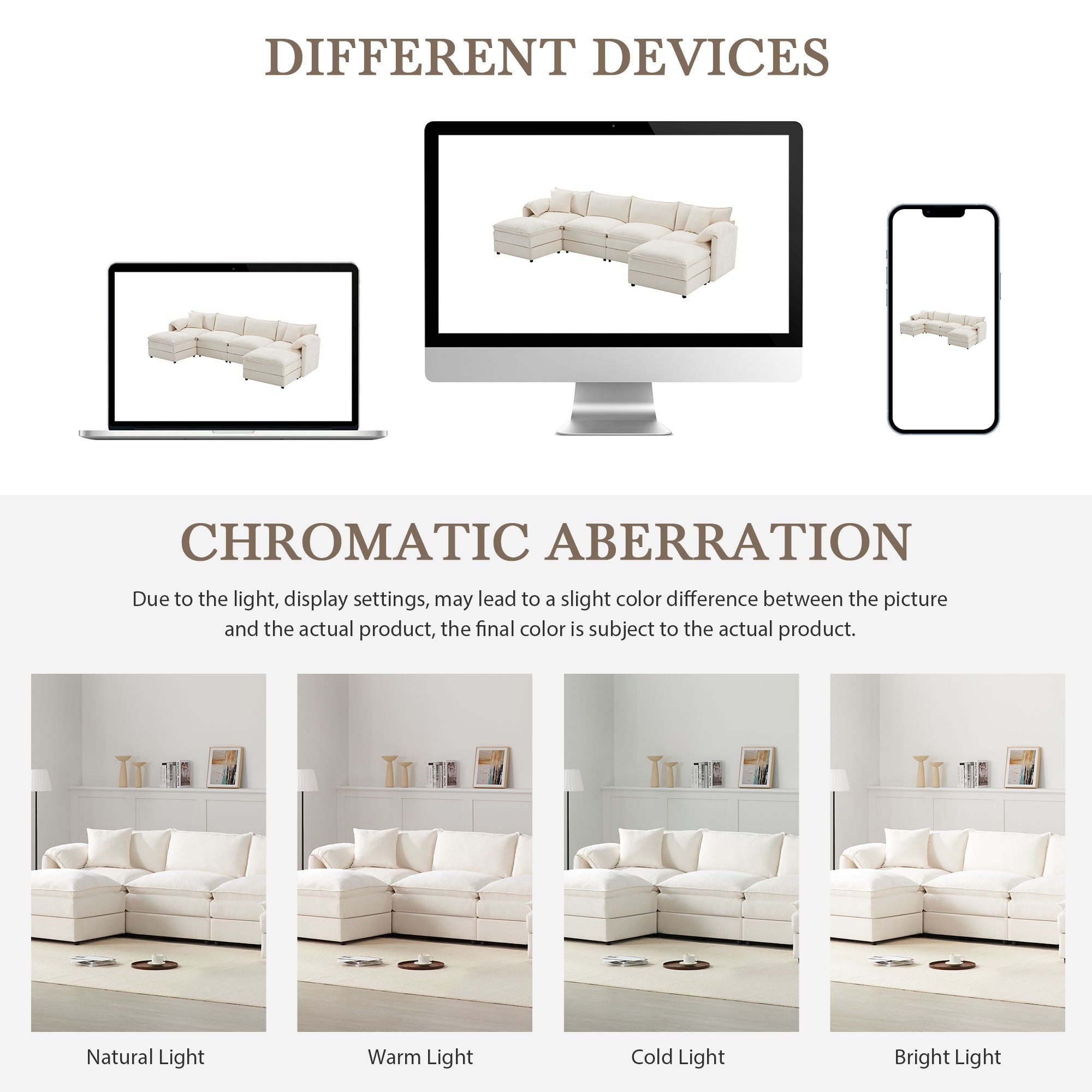 Modular Sectional With Deep And Wide Seat, Cloud Couch Set With Double Cushions Sofa With Movable Ottoman