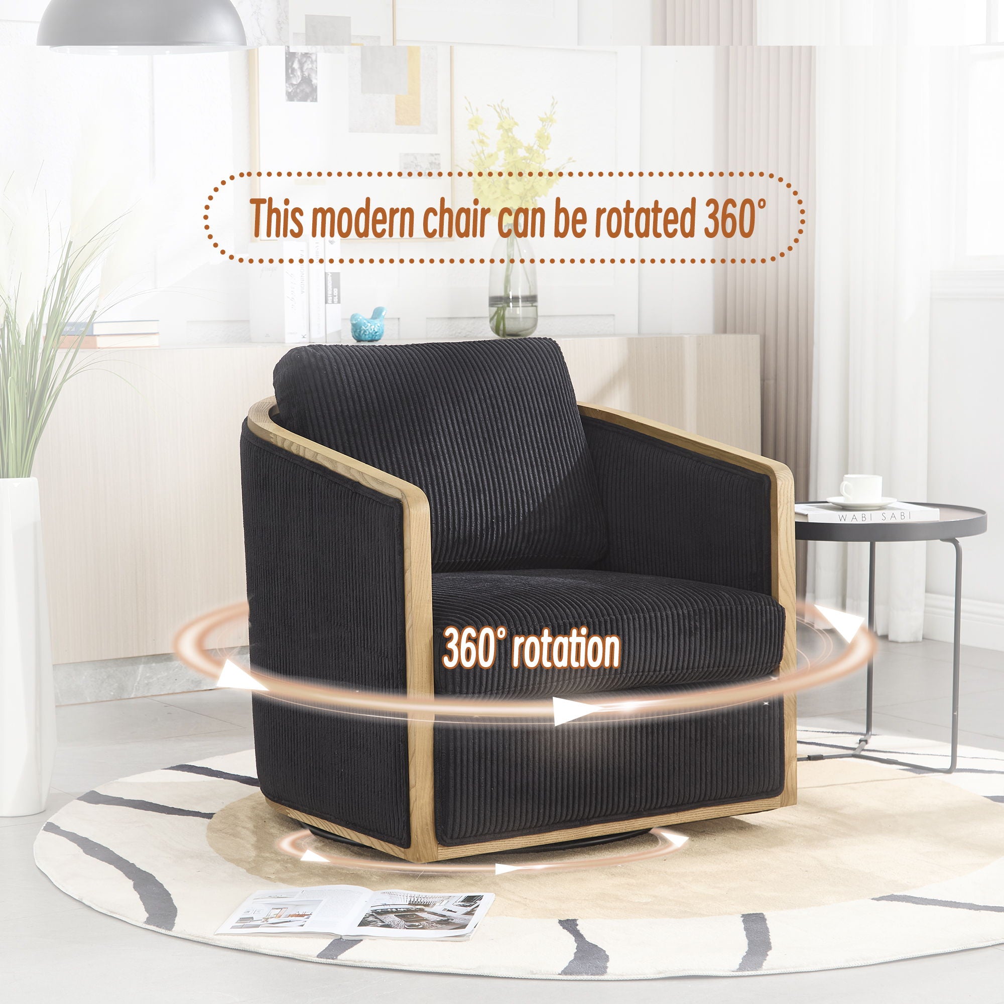 Corduroy Barrel Chair, 360 Degree Swivel